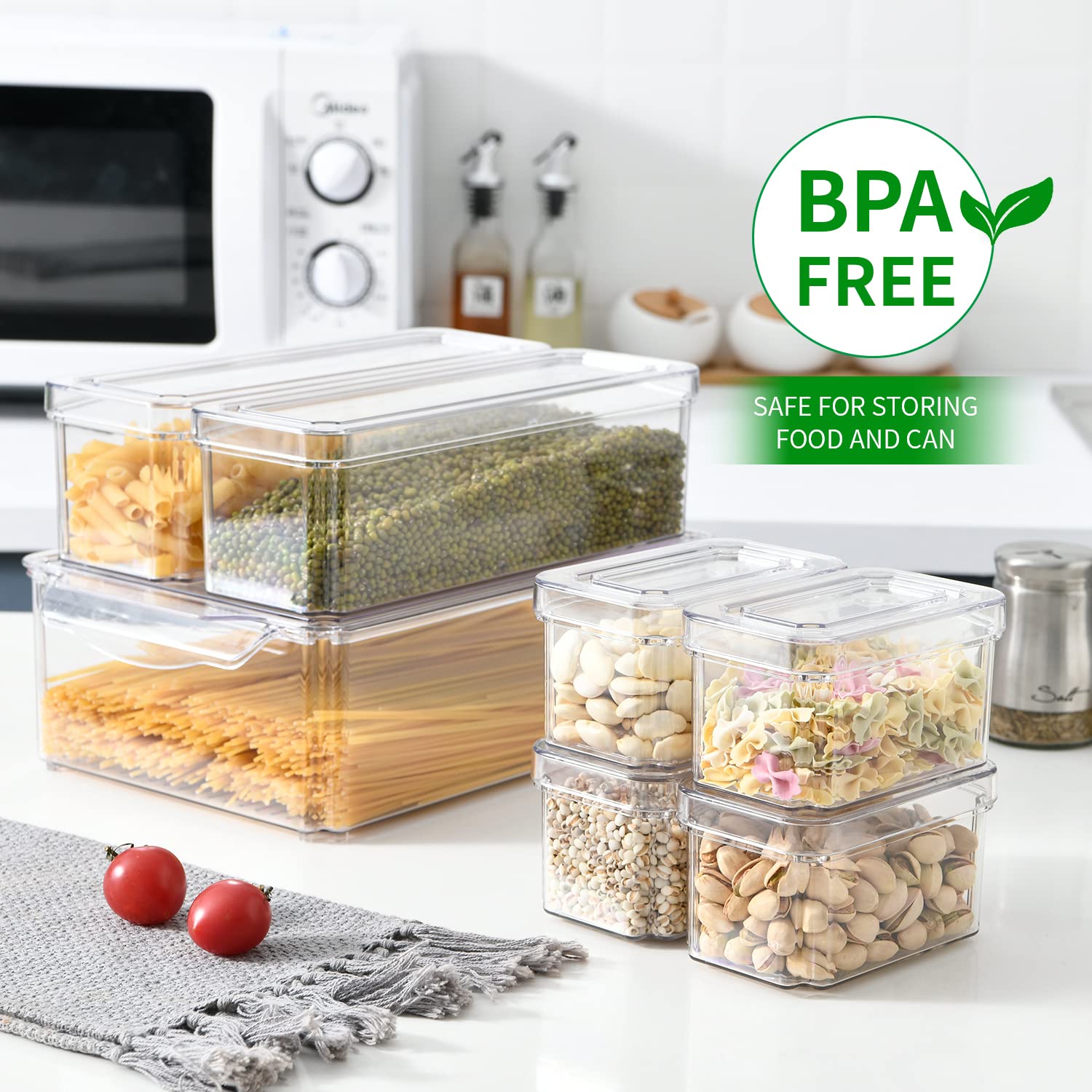 KUMD 10 Pack Fridge Organizer, Stackable Refrigerator Organizer Bins with Lids, BPA-Free Produce Fruit Storage Containers for Storage Clear for Kitchen, Food, Drinks, Vegetable Storage