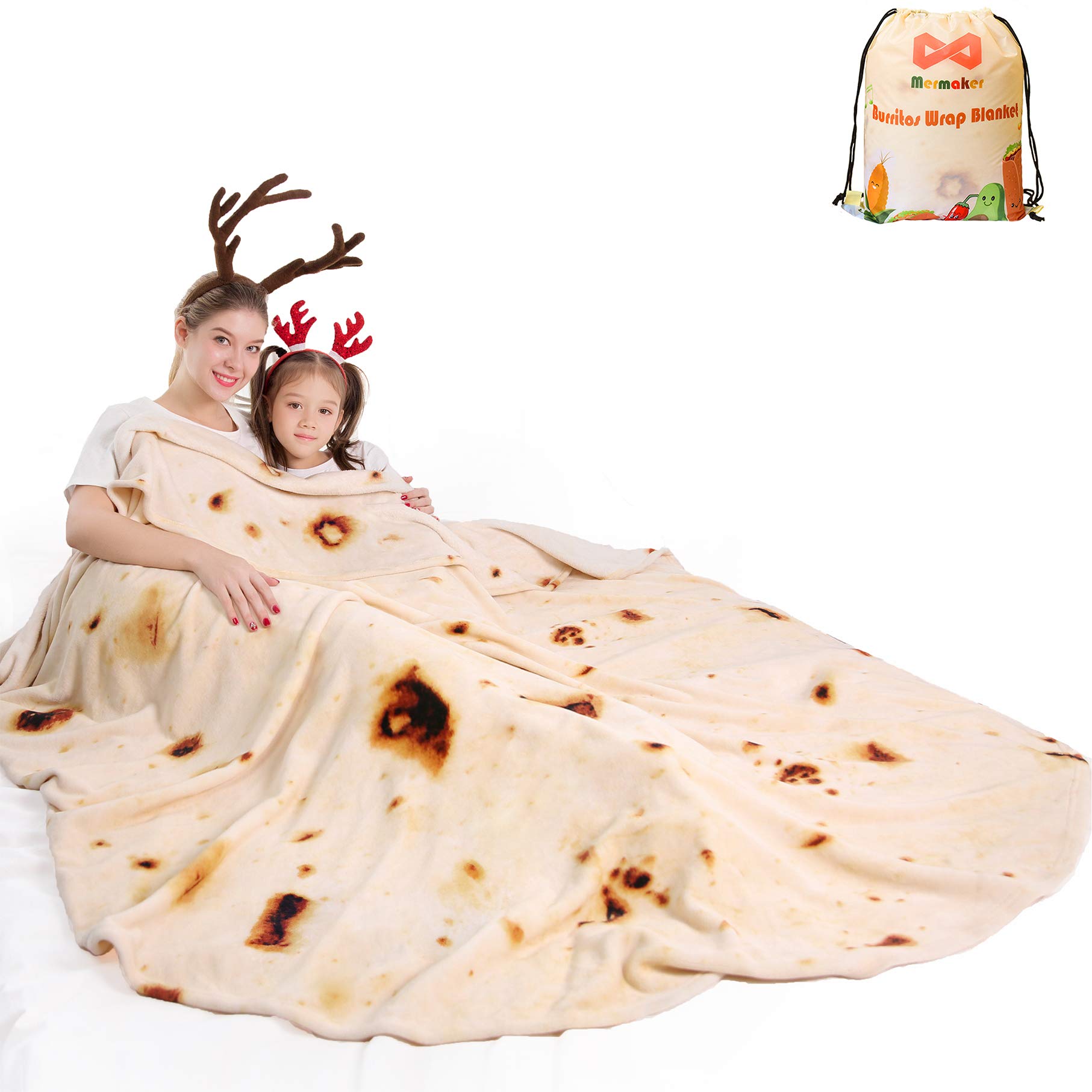 mermaker Burritos Tortilla Throw Blanket 2.0 Double Sided 71 inches for Adult and Kids, Giant Funny Realistic Food Blankets, 285 GSM Novelty Soft Flannel Taco Blanket (Yellow -Double Sided)