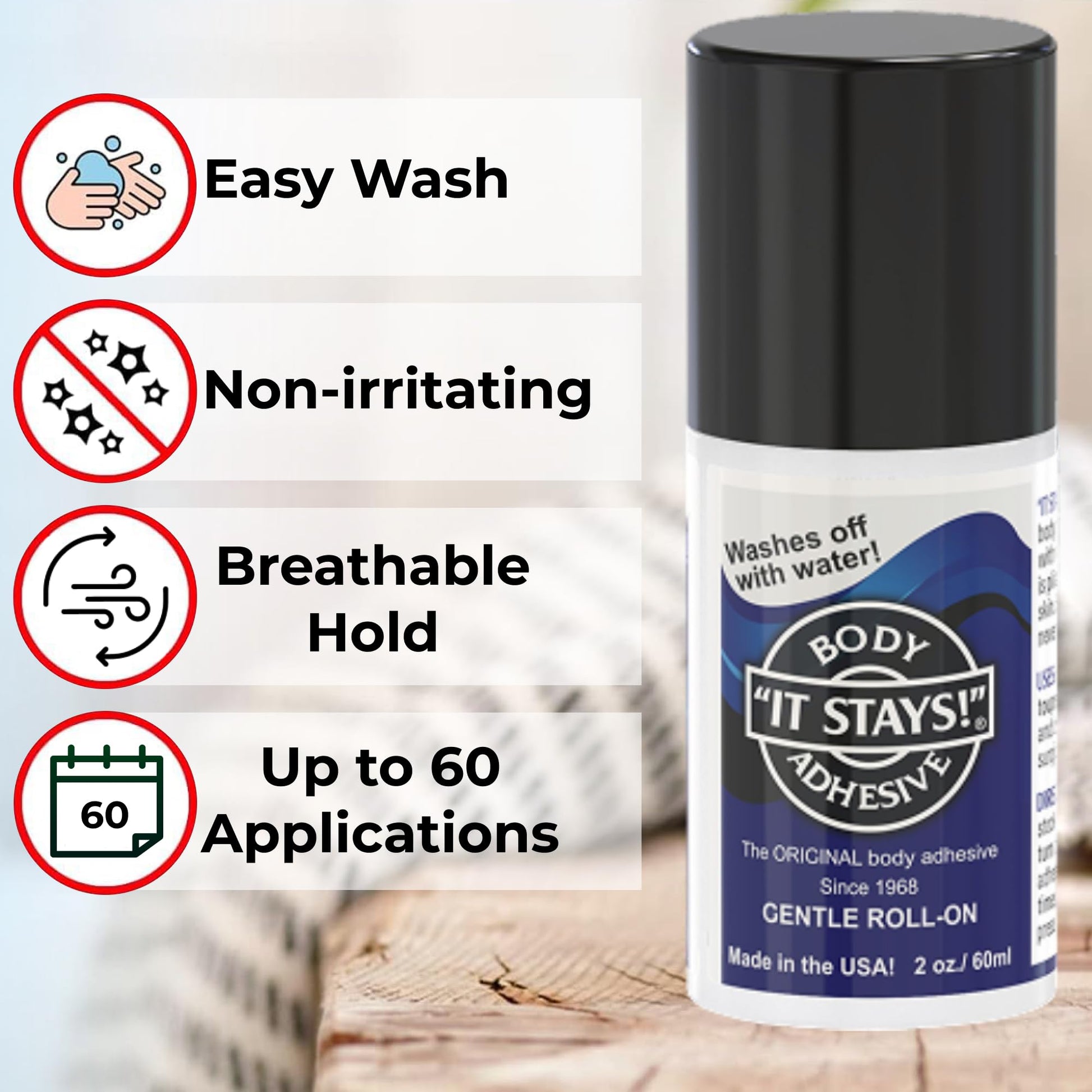 Mojo Compression Socks - It Stays! Butt Glue for Dancers Roll On - Body Adhesive Glue Applicator for Wigs, Socks, Stockings, Leotards, Bras, Costumes and Clothing - Made in USA - 2 oz