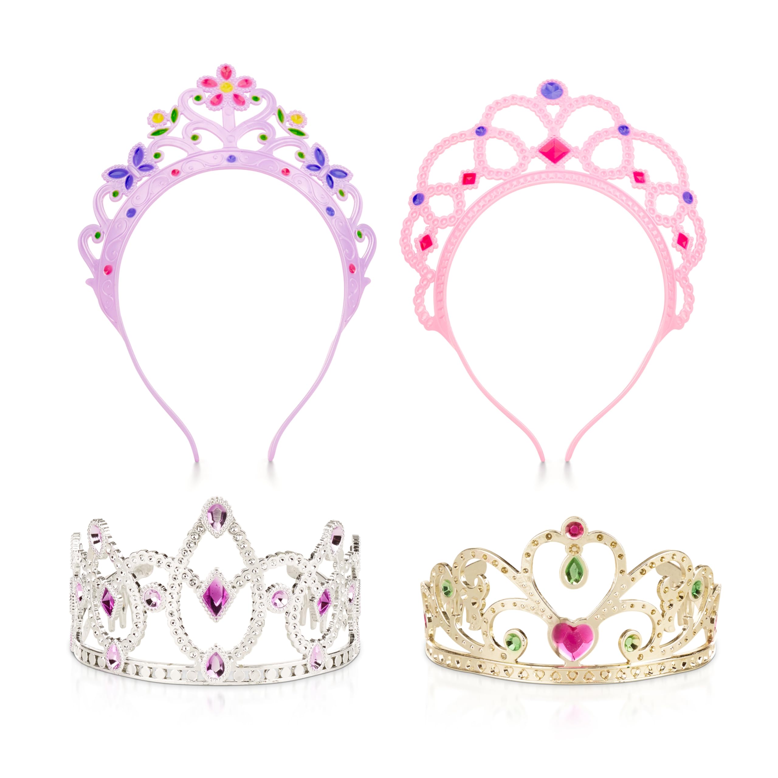 Melissa & Doug Dress-Up Tiaras Play Set for Kids (4-Piece) - Pretend Princess Crowns for Costume Role Play - Preschool Jewelry Toys for Girls Ages 3+