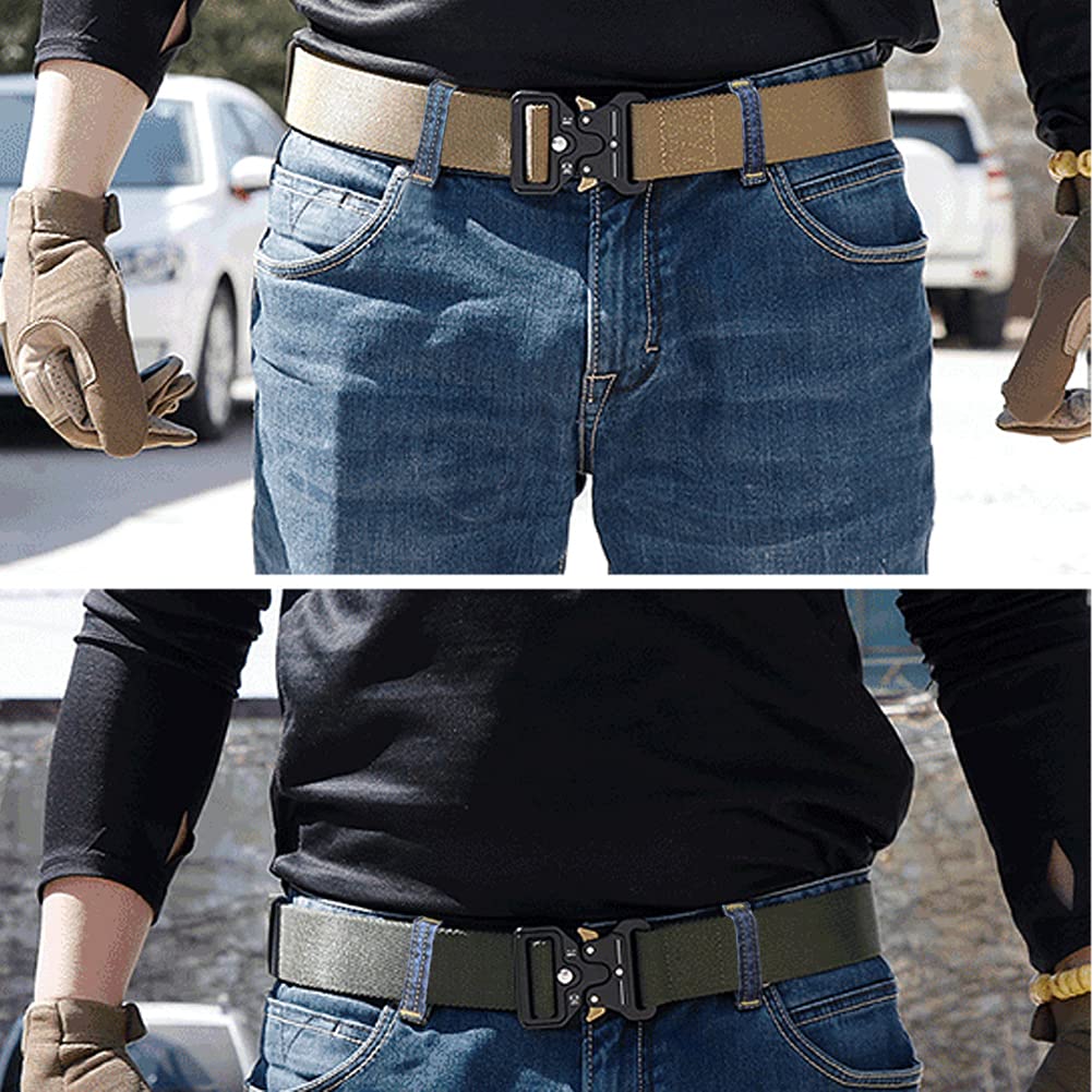 Ginwee 3-Pack Military Style Tactical Belts for Men, Quick-Release Metal Buckle with Molle Key Ring Holder
