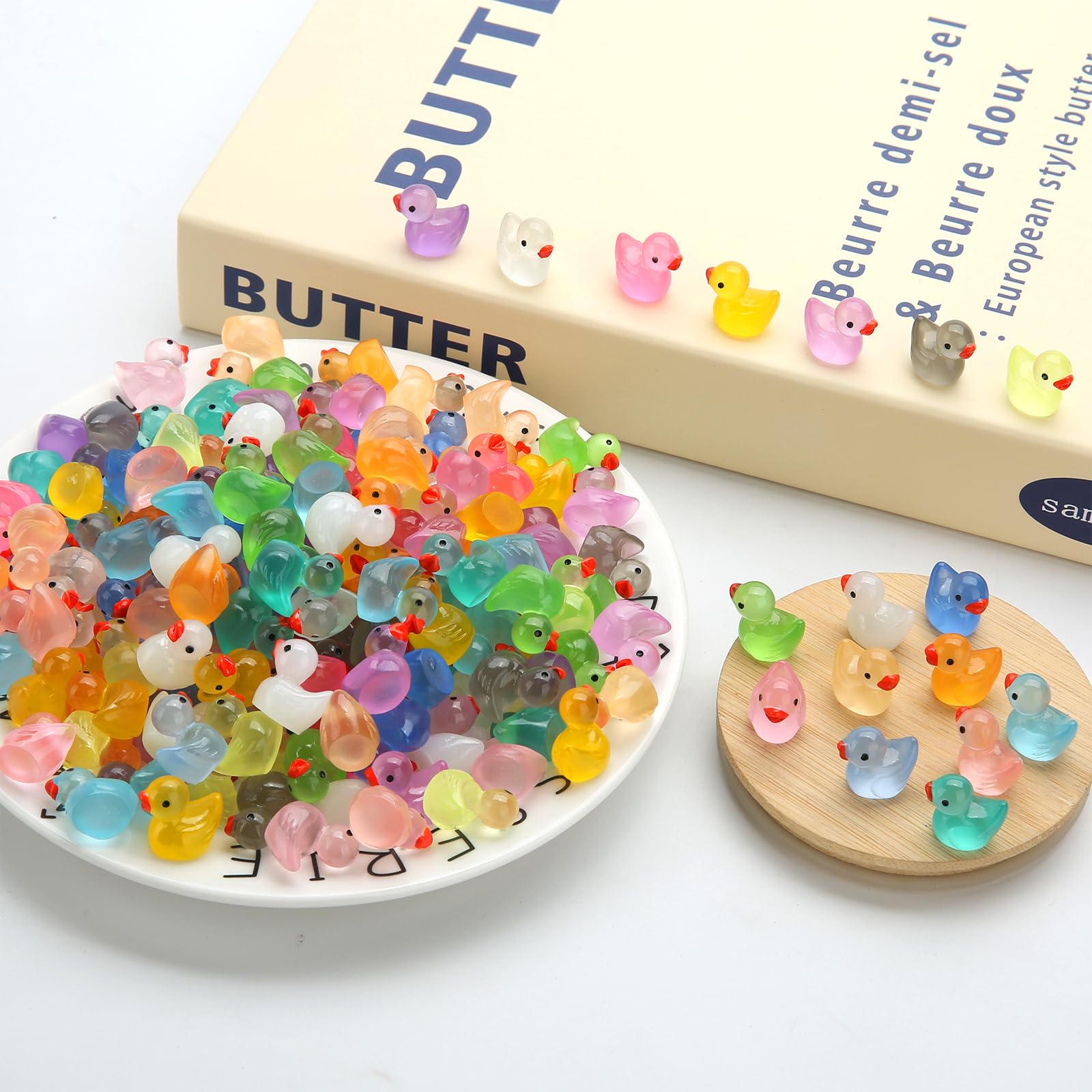 GWAHSA 240pcs Luminous Mini Resin Ducks, Tiny Duck Bulk Glow in The Dark Small Plastic Miniature Ducks Figures for Dollhouse Decor Micro Garden Home Landscape Aquarium Craft Gifts Party Favors Toys