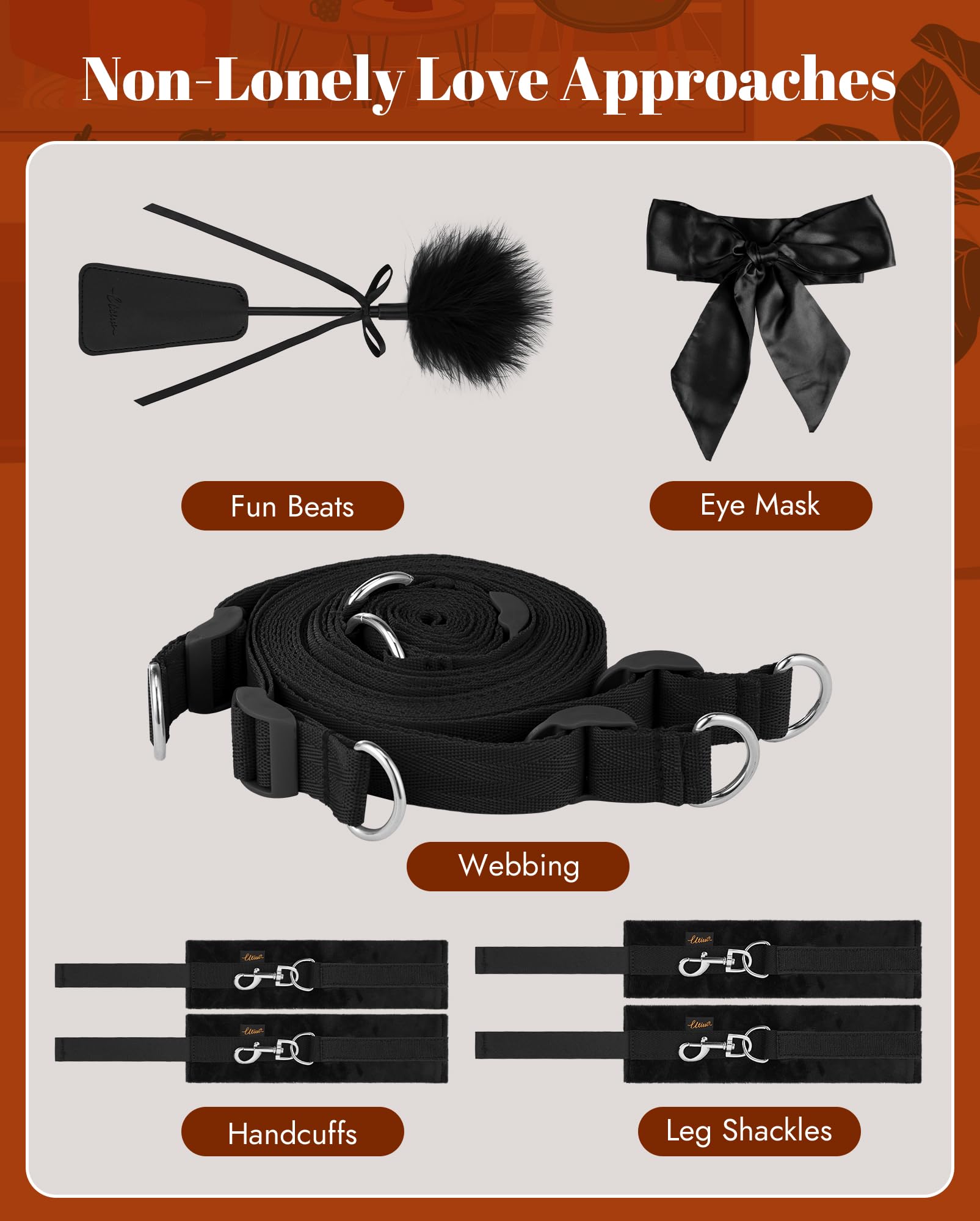 BDSM Bondage Restraint Sex Toys - UTIMI Bed Sex Straps Set with Handcuffs Ankle Cuffs Blindfold Feather Tickler & 4 Separate Straps Adult Kinky Bondage Rope Toy for Men Women and Couples Foreplay