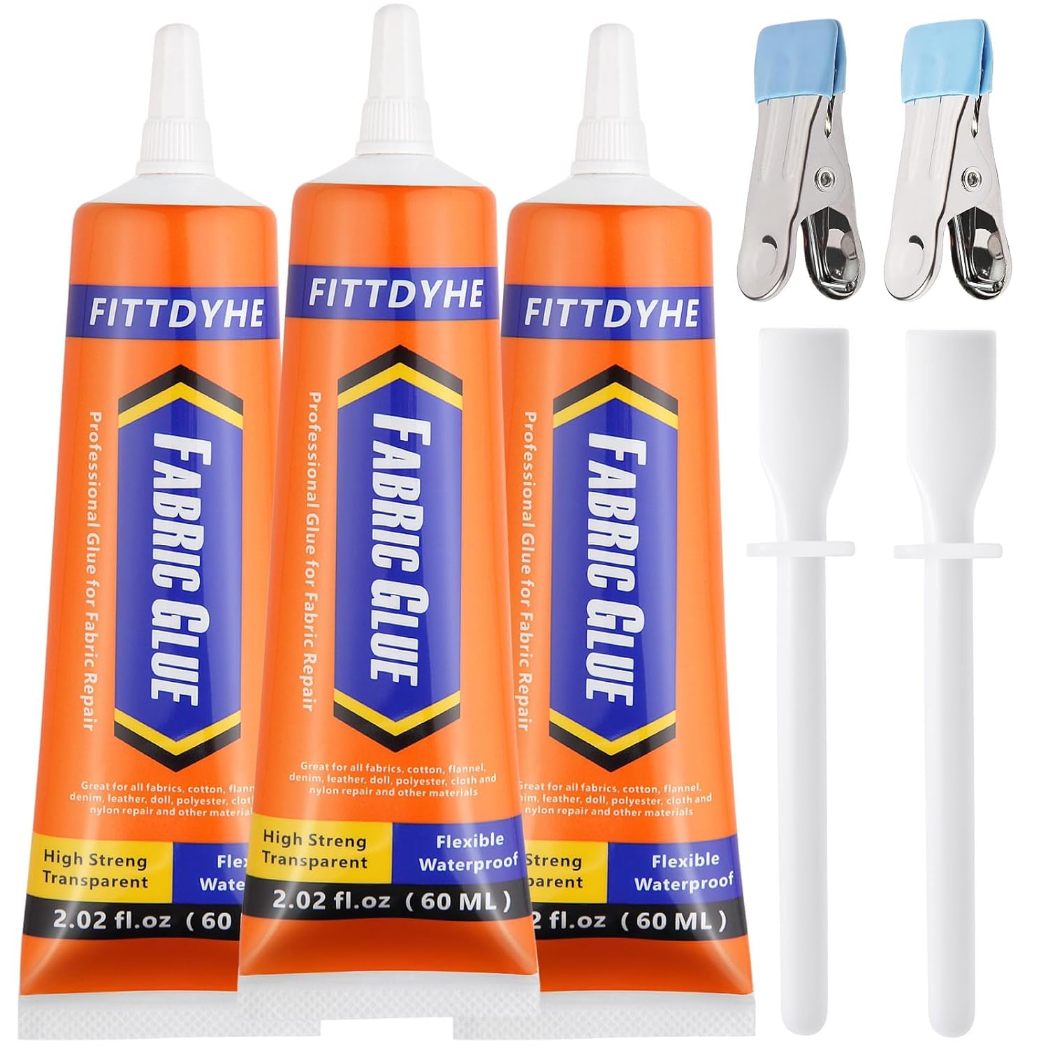 3 Stück Stoffkleber Permanent, 60 ML Waschbarer klarer Textilkleber, Super Stoffkleber für Strasssteine, Flicken, Kleidung, Denim, Leder, Polyester, Stoffe, Puppenreparatur, Flanell, Baumwolle