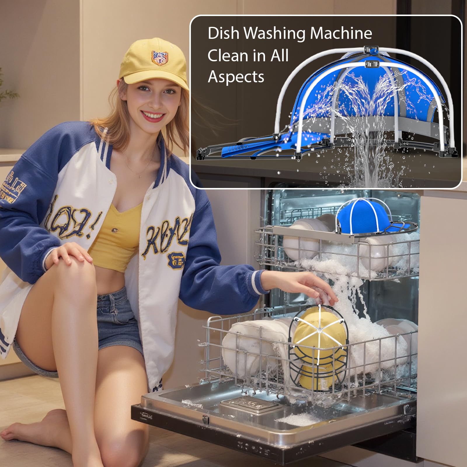YEENOR Hat Washer Cage for Washing Machine - Baseball Cap Cleaner Rack, Ball Cap Washing, Dishwasher Safe, Perfect for Cleaning and Protecting Hats in Dishwasher (White/Black 1 Pack (Assembly))