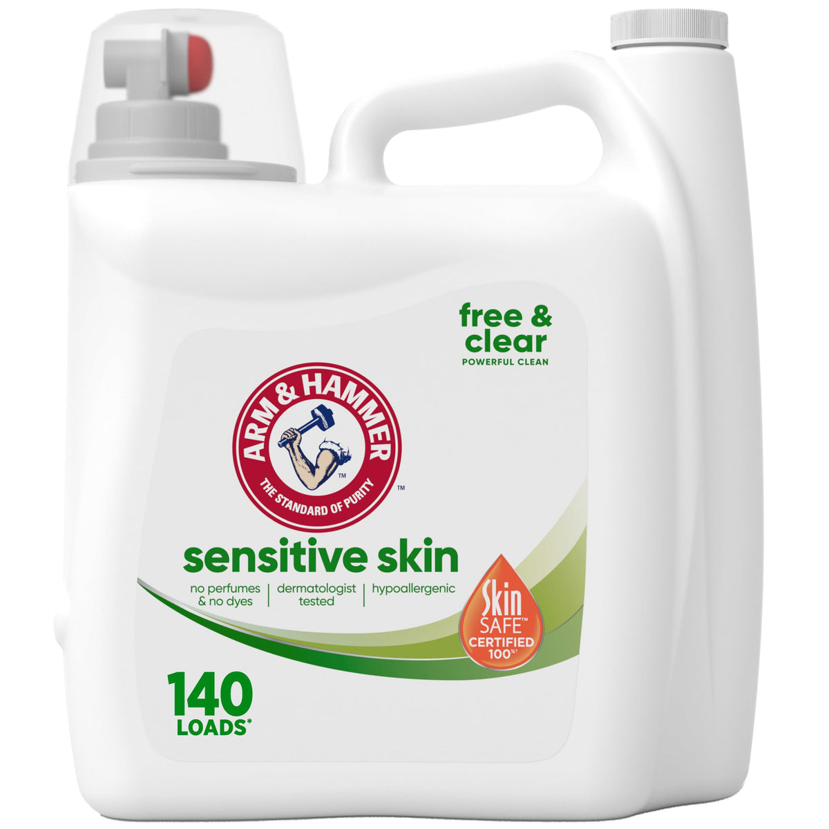 ARM & HAMMER للبشرة الحسّاسة، خالٍ من الصبغات والعطور، 140 حمولة من سائل تنظيف الغسيل، 140 أونصة سائلة