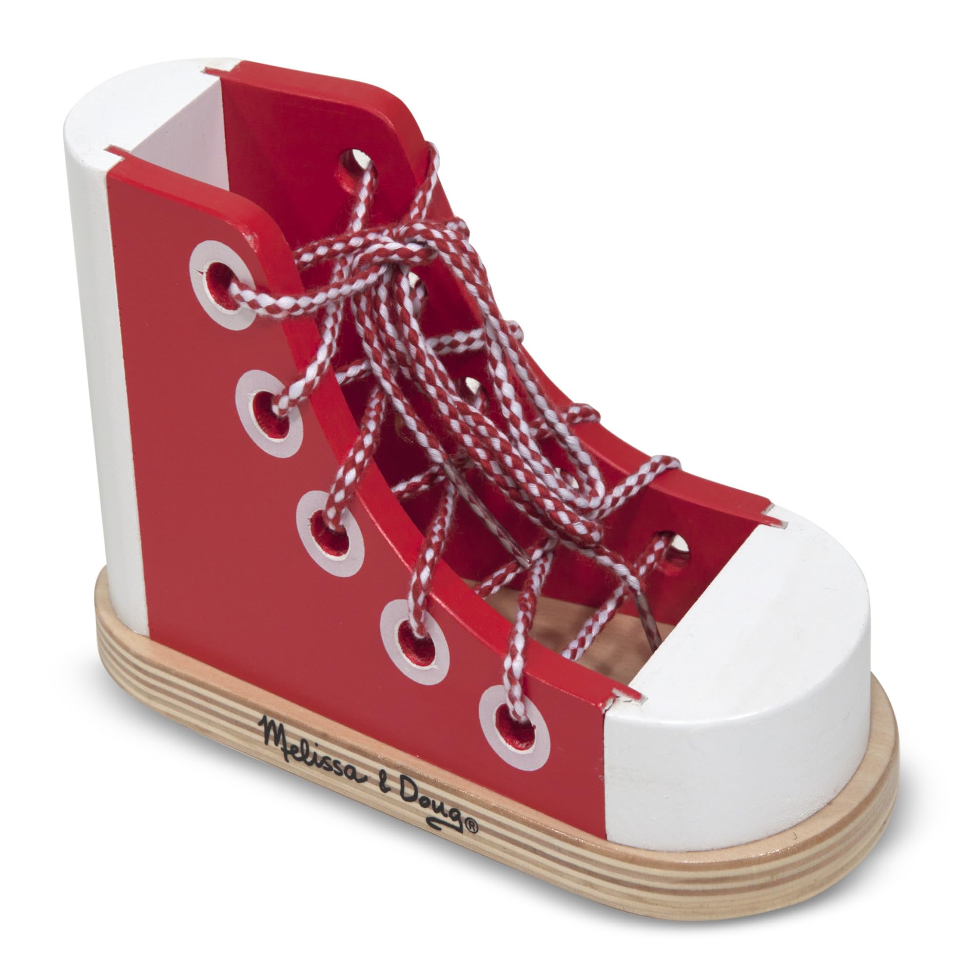Melissa & Doug Deluxe Wood Lacing Sneaker - Learn to Tie a Shoe Educational Toy