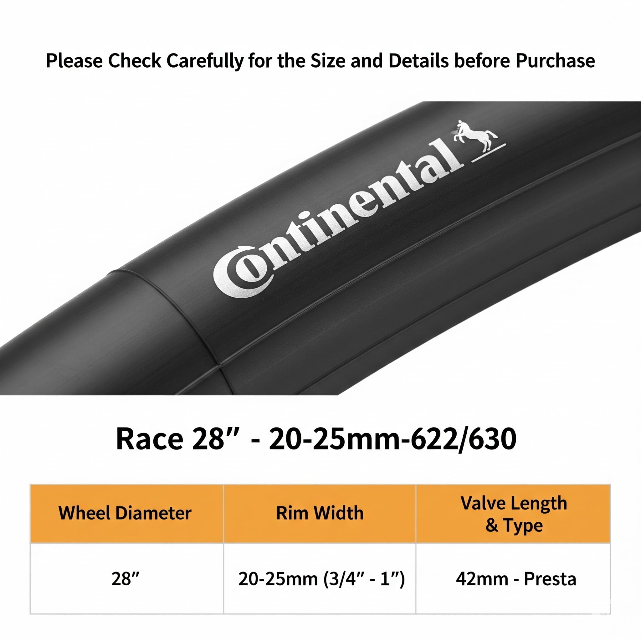 Continental Race 28 700x20-25c Bicycle Inner Tubes - 42mm Long Presta Valve - 2 Pack