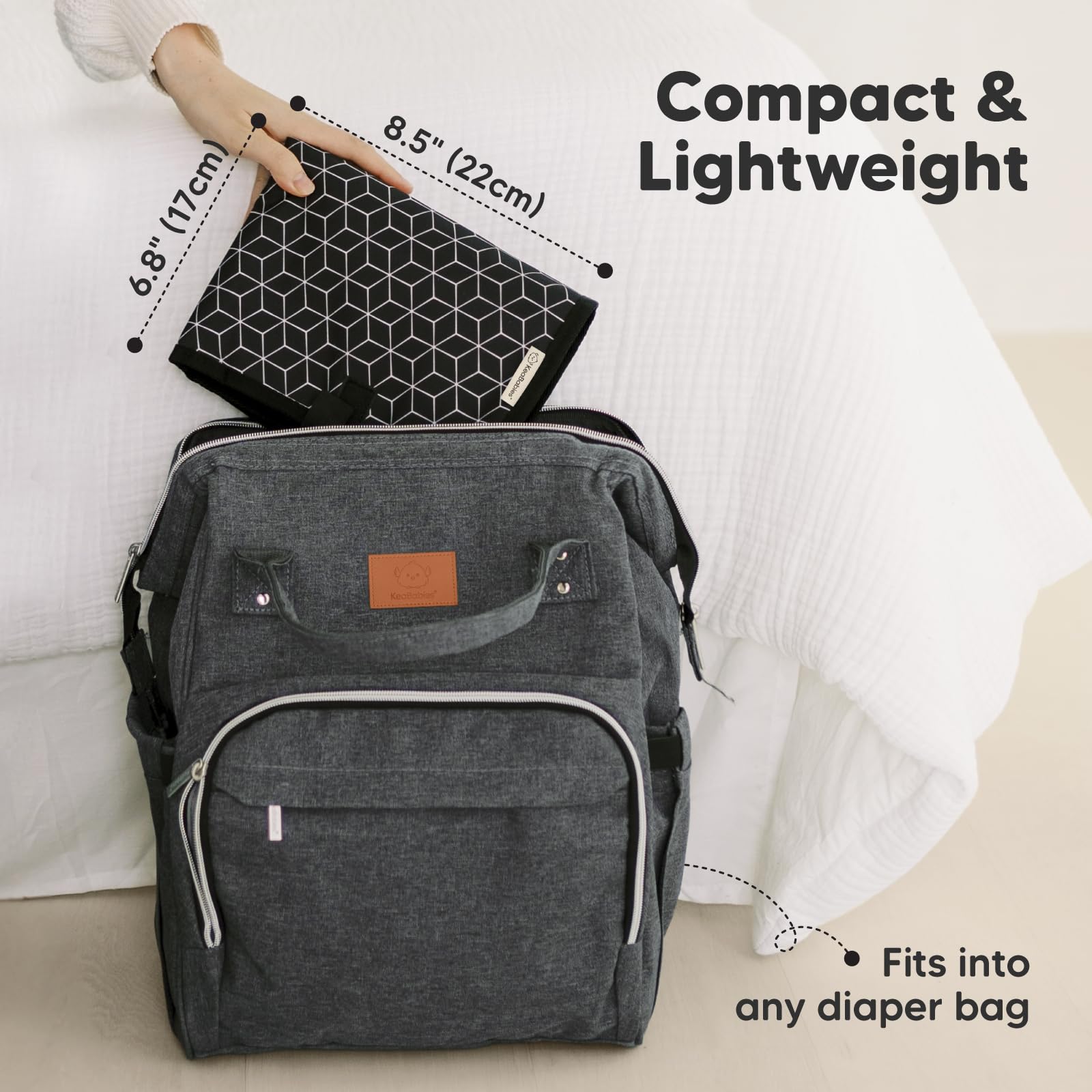 KeaBabies Portable Diaper Changing Pad, Easy Wipe Clean - Foldable Waterproof Baby Changing Mat for Diaper Bag, Compact, Lightweight, 25x13 Newborn, Infant, Baby Changer Travel Essential (Black Geo)