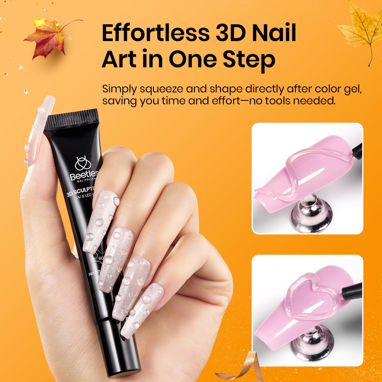 Beetles Sculpting Gel 3D Gel Nail Art Design - 3 in 1 Clear No Wipe Nail Polish Rhinestone Nail Art Glue for Nail Gems Diamond Jewelry Manicure