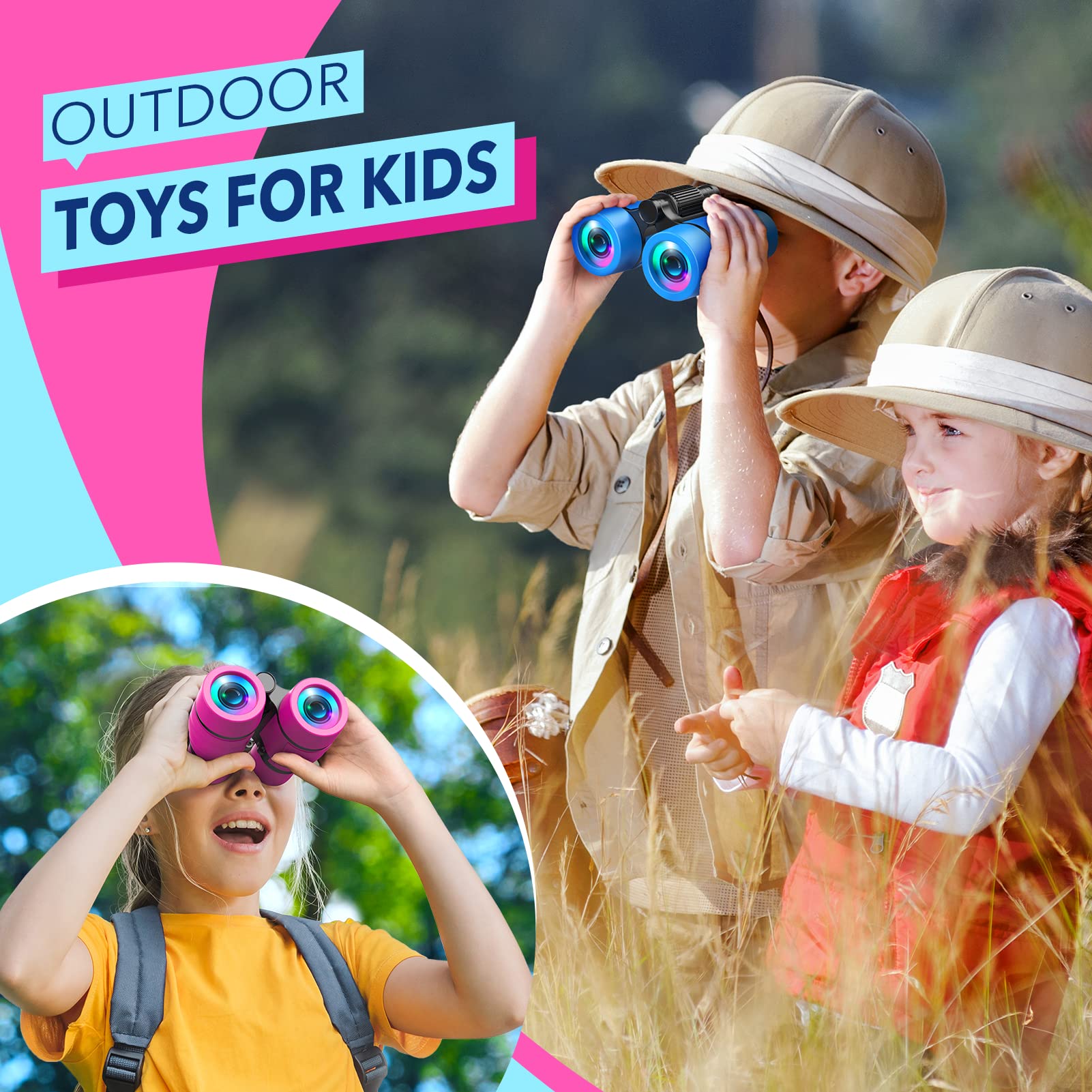 Toys for 3-7 Year Old Girls: LET'S GO! Binoculars for Kids Bird Watching|Hiking|Camping 4 5 6 7 8 Year Old Girl Boy Easter Birthday Gifts Outdoor Learning Toy for Kid Ages 4-6 Toddler Gift Stuffers