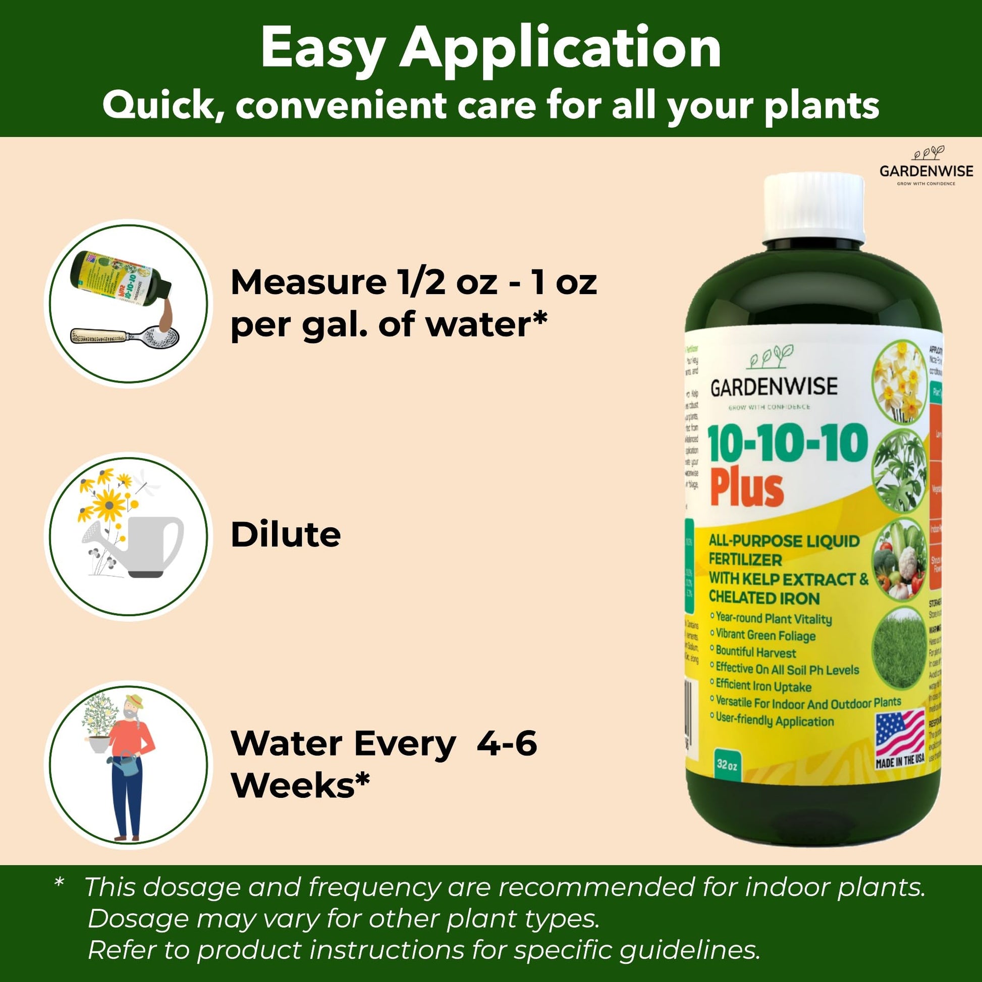 GARDENWISE 10-10-10 All Purpose Plant Food - Liquid Fertilizer with Seaweed Kelp & Iron - Indoor & Outdoor Plant Food, Vegetables, Flowers, Lawn & Garden 1x8oz