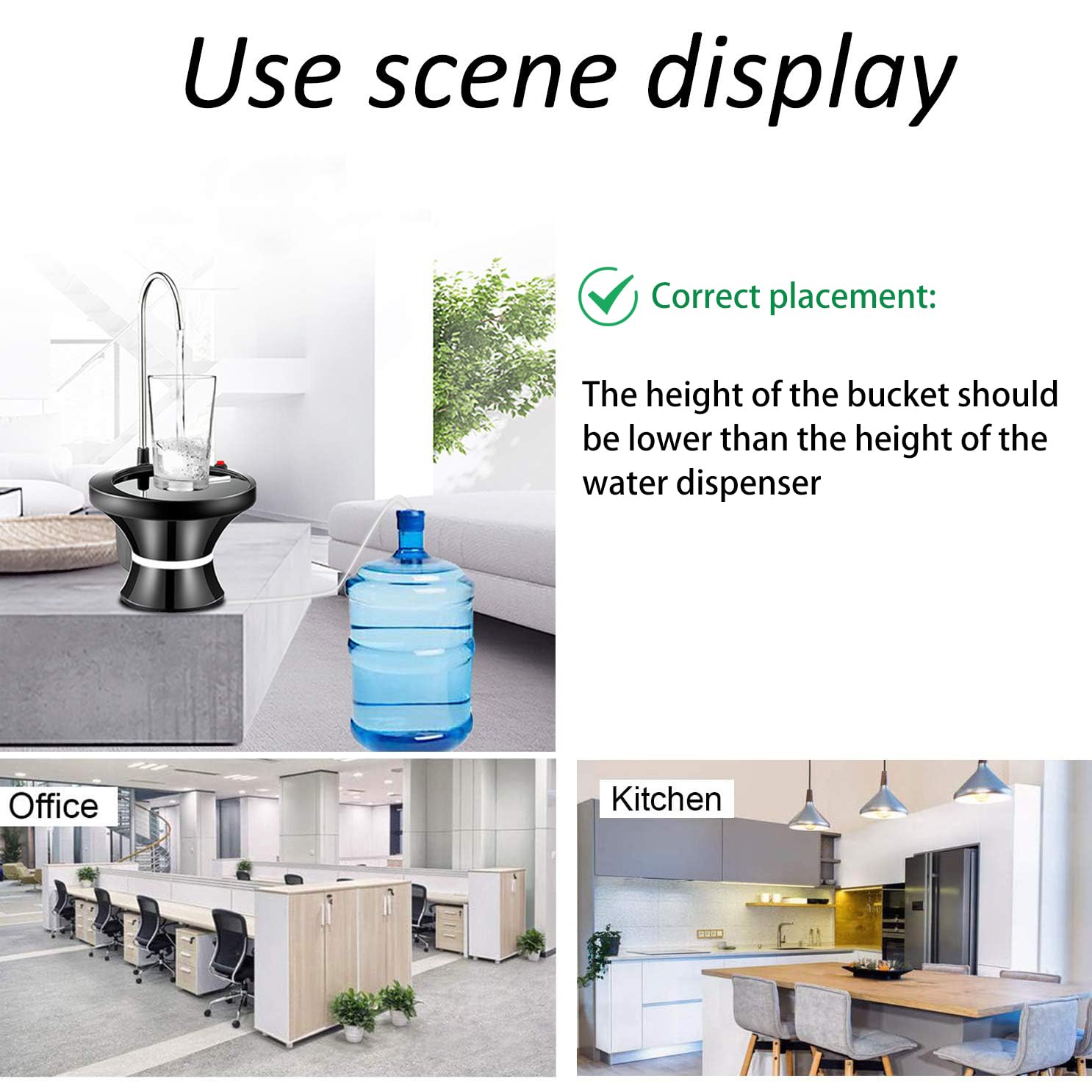Drinking Water Dispenser Pump, Automatic Electric Drinking Water Bottle Pump for 2-5 Gallon Water Jugs, USB Rechargeable with 2 Switch Control, Stable and Portable for Home, Kitchen, Office, Camping