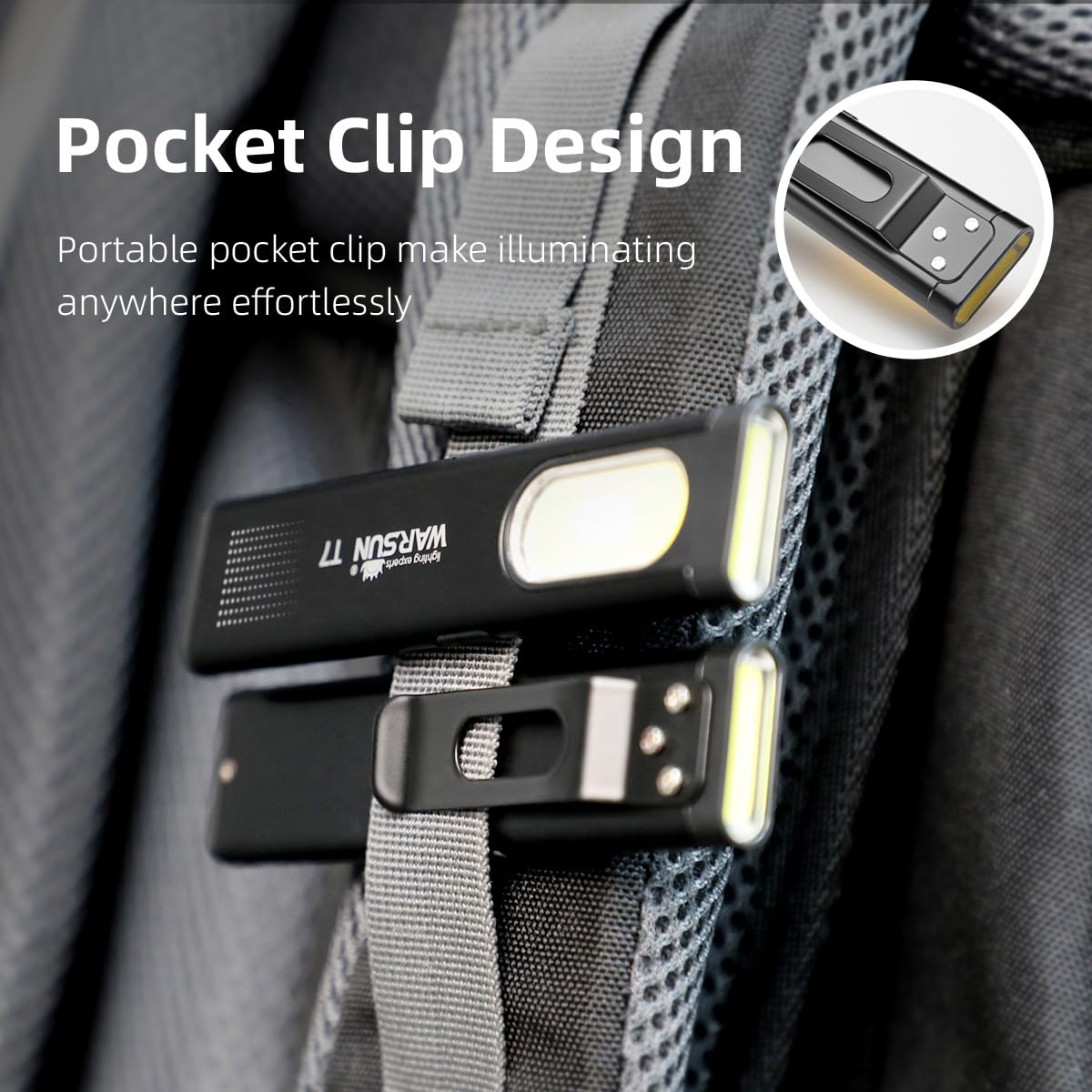 WARSUN Compact Multi-Mode Pocket LED Flashlight - 675LM, USB-C Rechargeable, IPX4, Dual Material, Red/Blue Strobe, for Everyday Carry & Travel