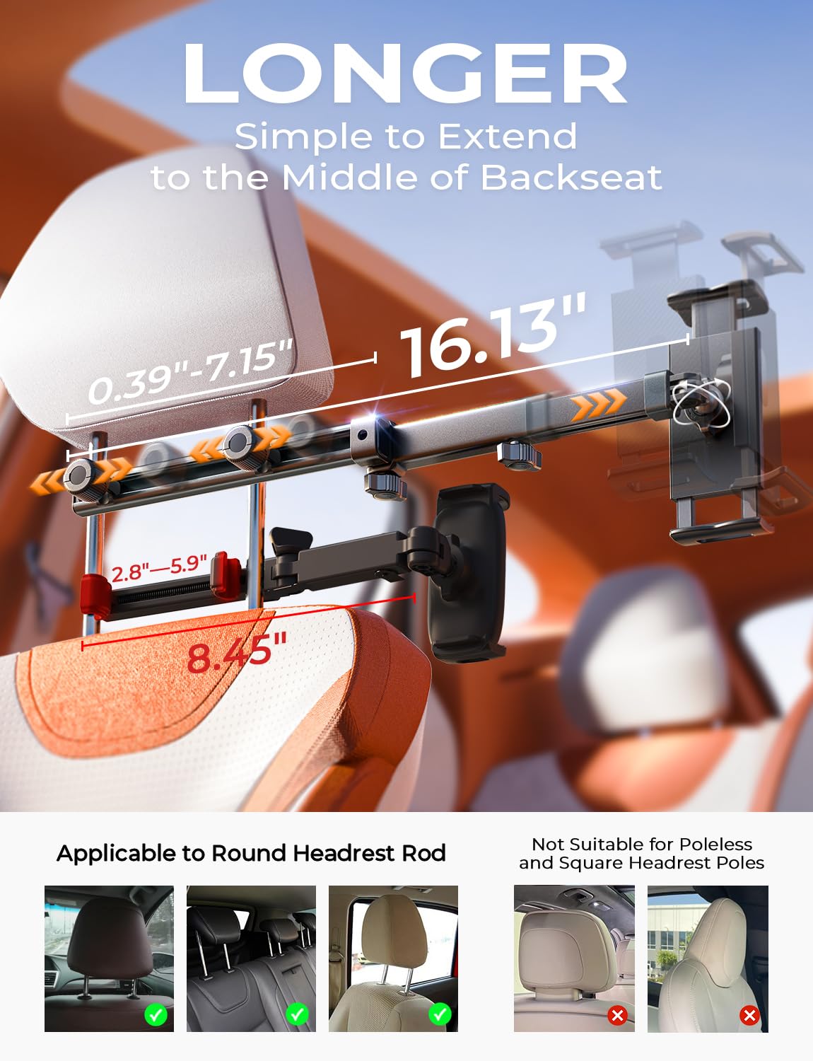 LISEN for iPad Holder Car Mount Road Trip Essentials Activities for Kids Car Accessories Women Interior, 3 in 1 Tablet Holder Backseat Camping Car Organizer Back Seat Headrest iPad Mount
