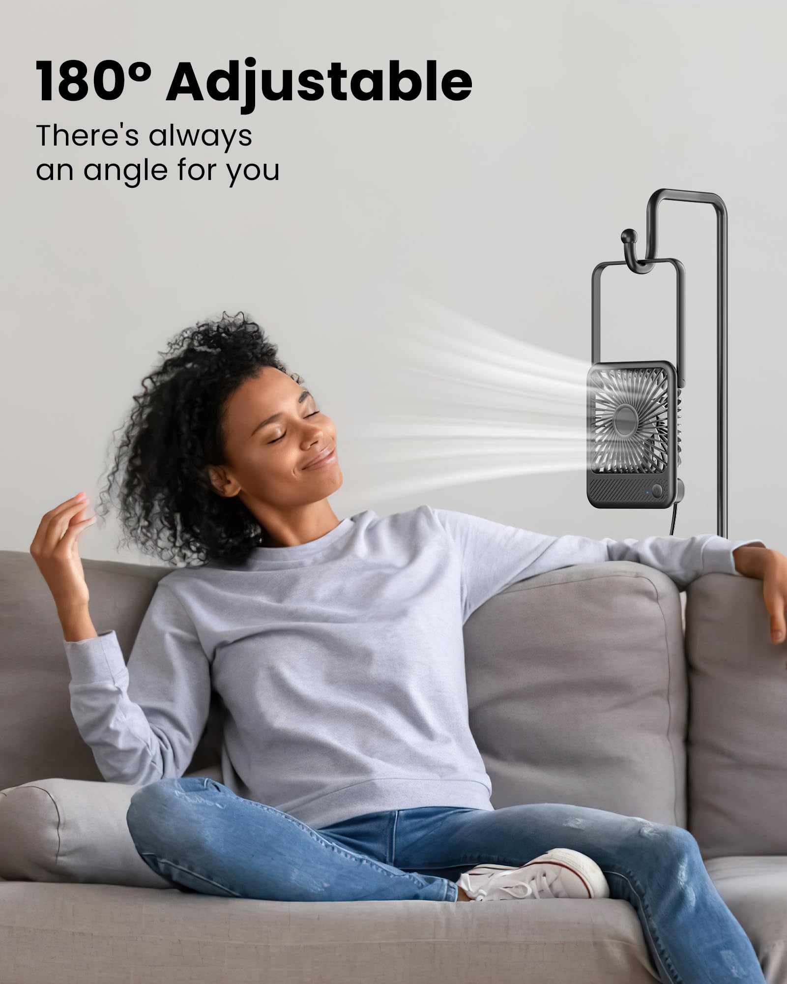 Koonie USB Desk Fan, Strong Wind Ultra Quiet Small Personal Fan with 180° Tilt Folding and 3 Speeds Adjustable, USB-C Corded Powered Mini USB Fan for Office Desktop Bedroom, NO BATTERY
