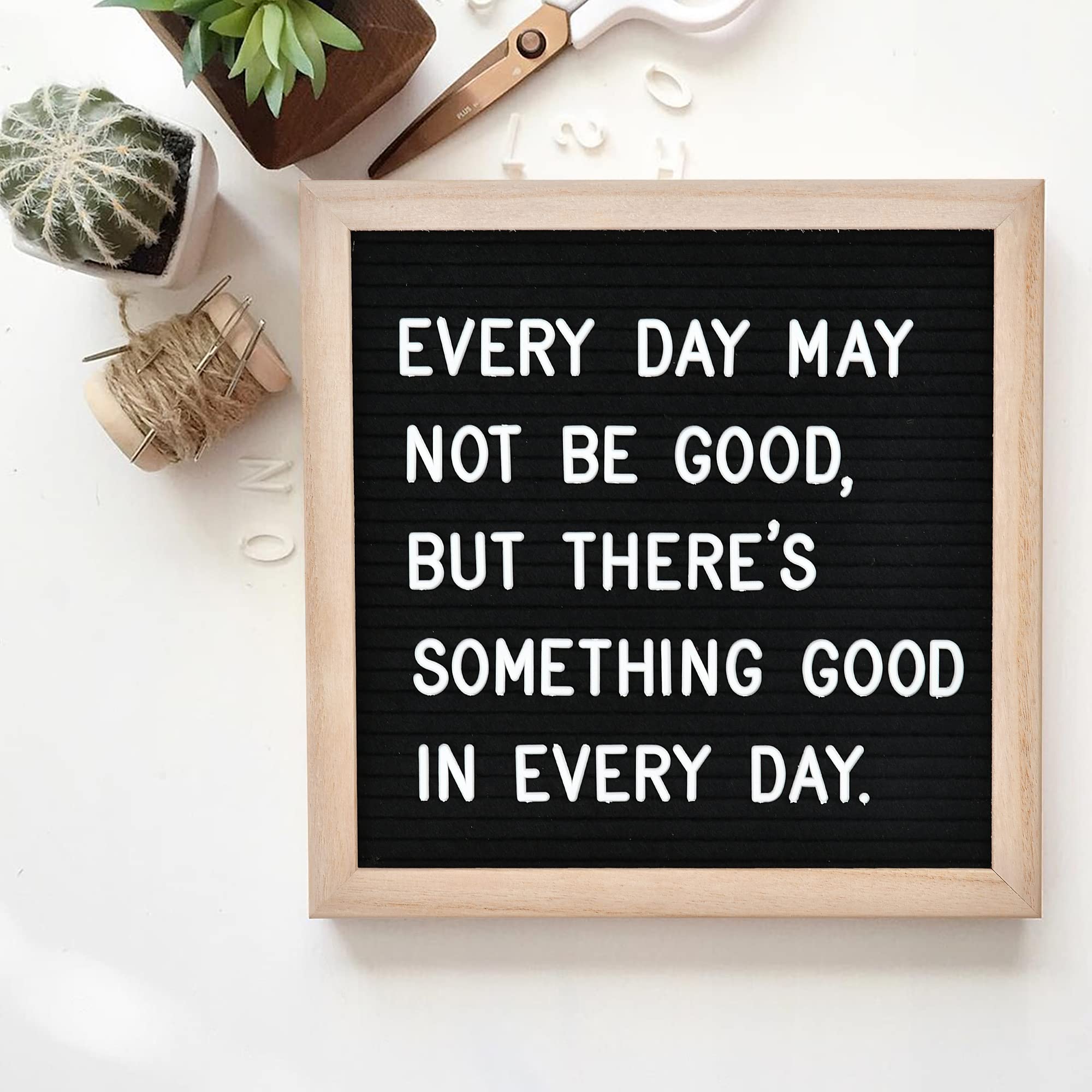 Felt Letter Board with 294 Letters, Numbers & Symbols - 10 x 10 inch Changeable Message Board with Wooden Frame Wall Mount Hook, Black & Wood