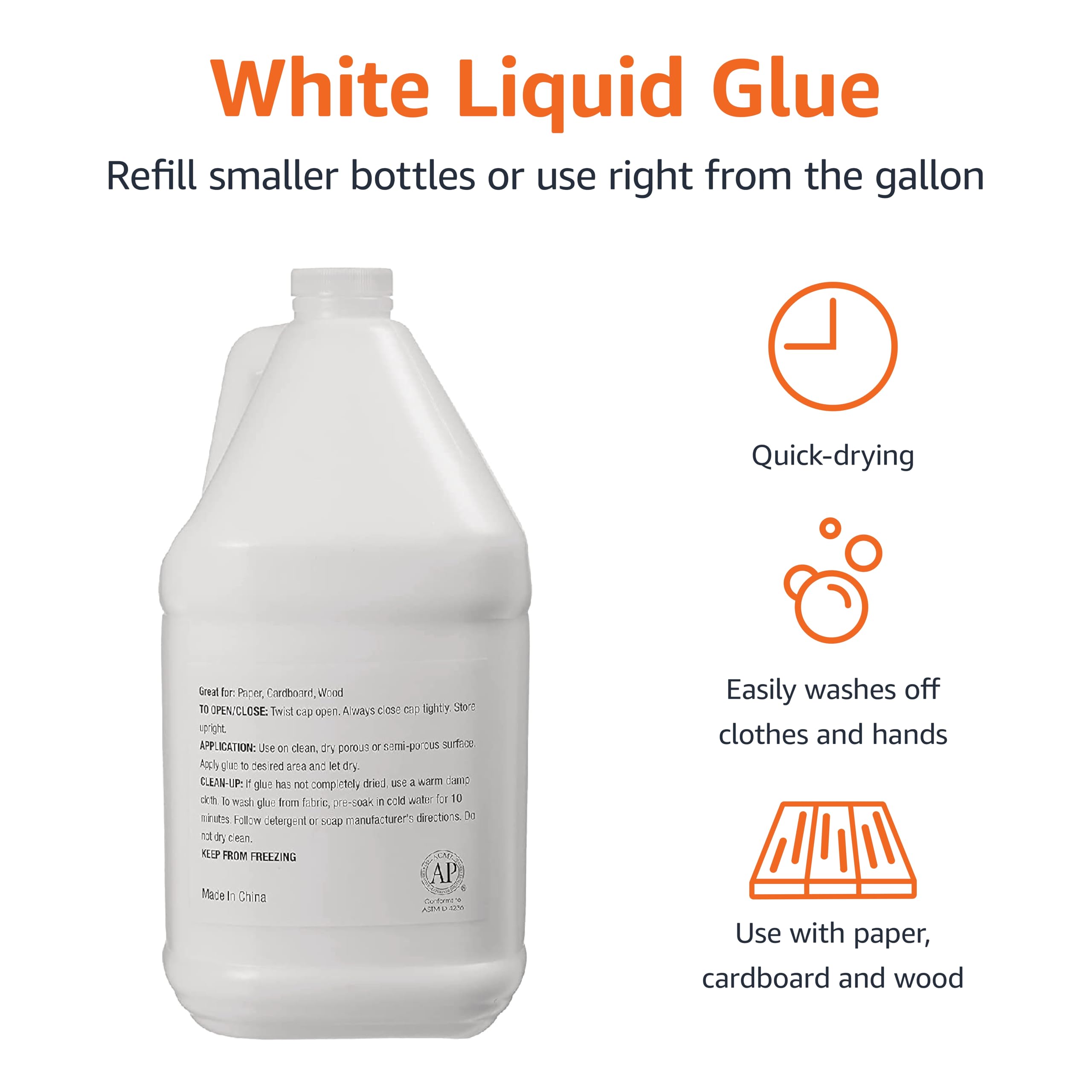 Amazon Basics All Purpose Washable School Craft Liquid Glue for Making Slime, White, Single Pack, 1 Gallon