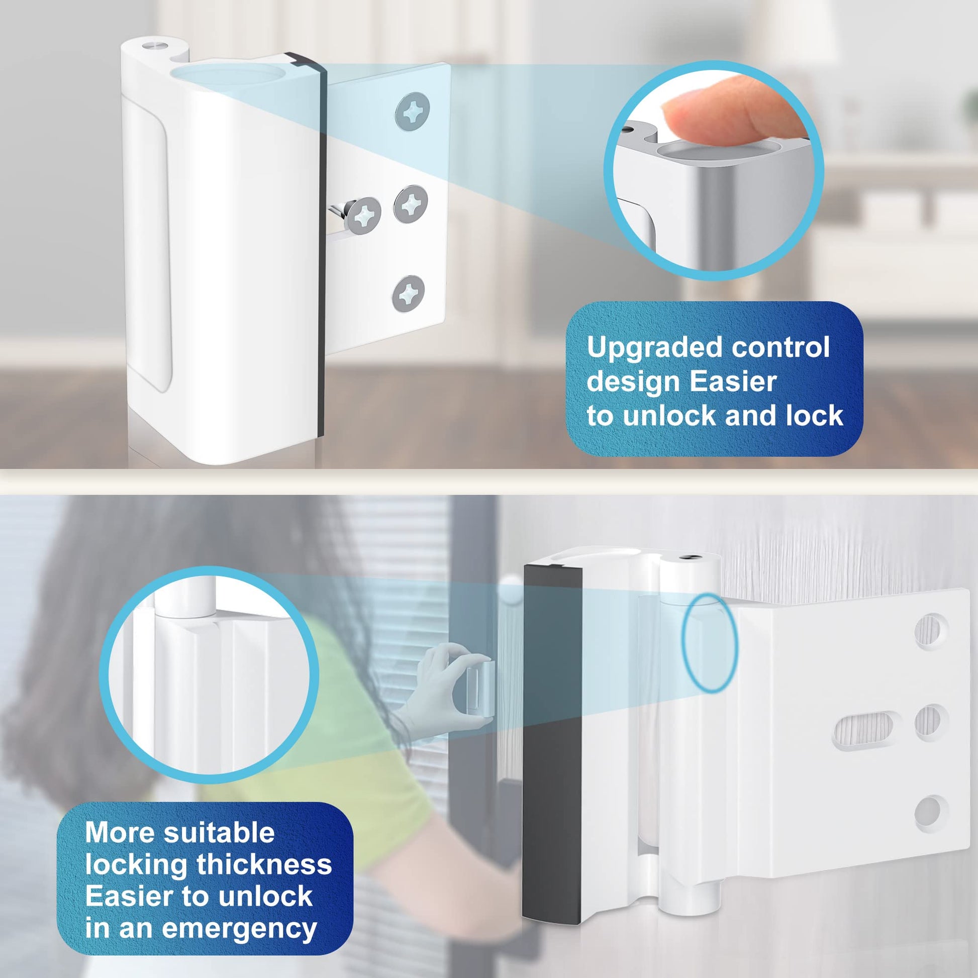 Door Reinforcement Lock Withstands 800lbs of Force - White Extra Proof Door Lock for Kids Safety with 8 Screws Prevents Unauthorized Entry, Add a Door Security Lock for Home Safety & Privacy