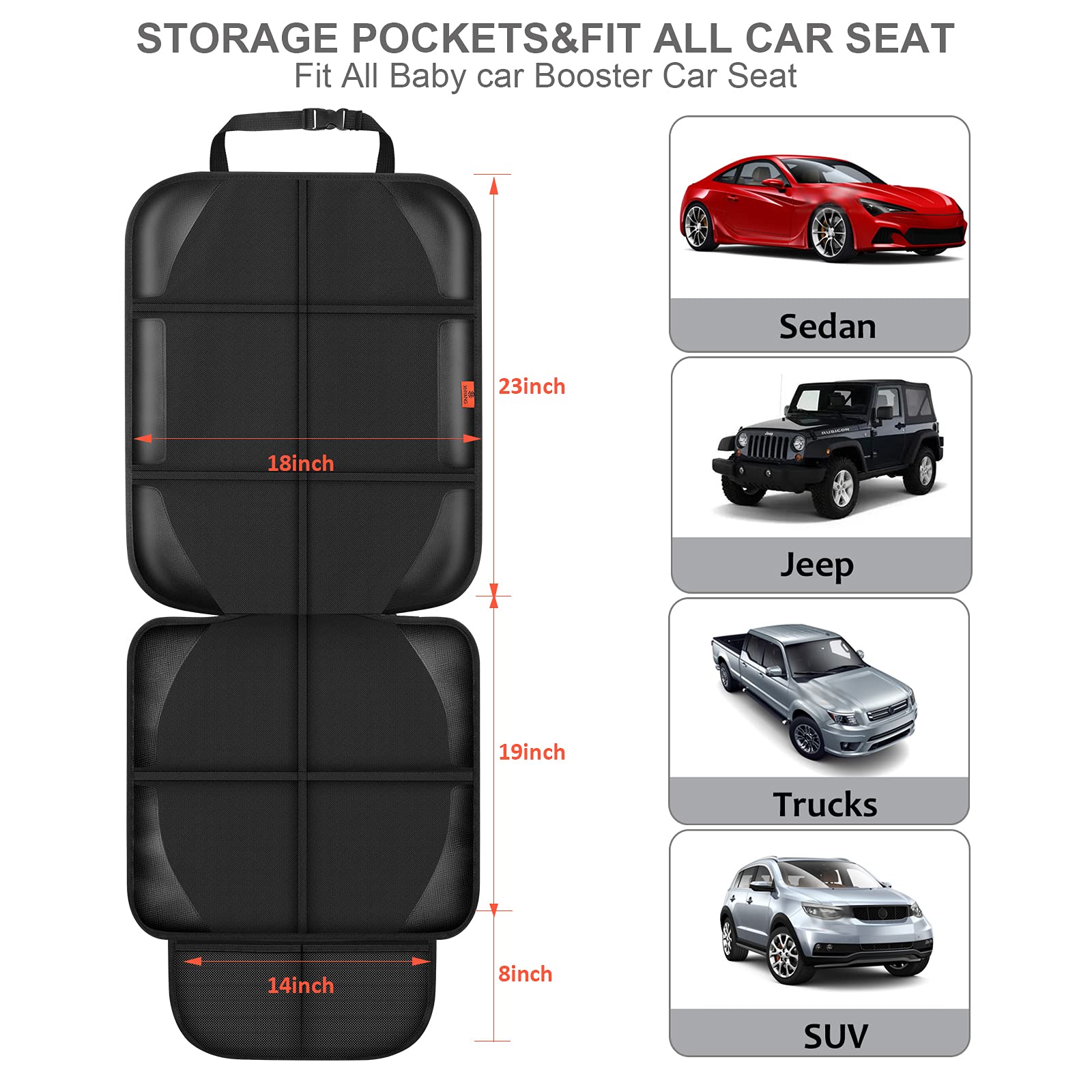 XHYANG Car Seat Protector,Auto Car Seat Protectors Baby Carseat Waterproof & Durable 600D Fabric for Child Baby Car Seat Mat Vehicle Pet Cover 2 Storage Pockets (2 Pack)