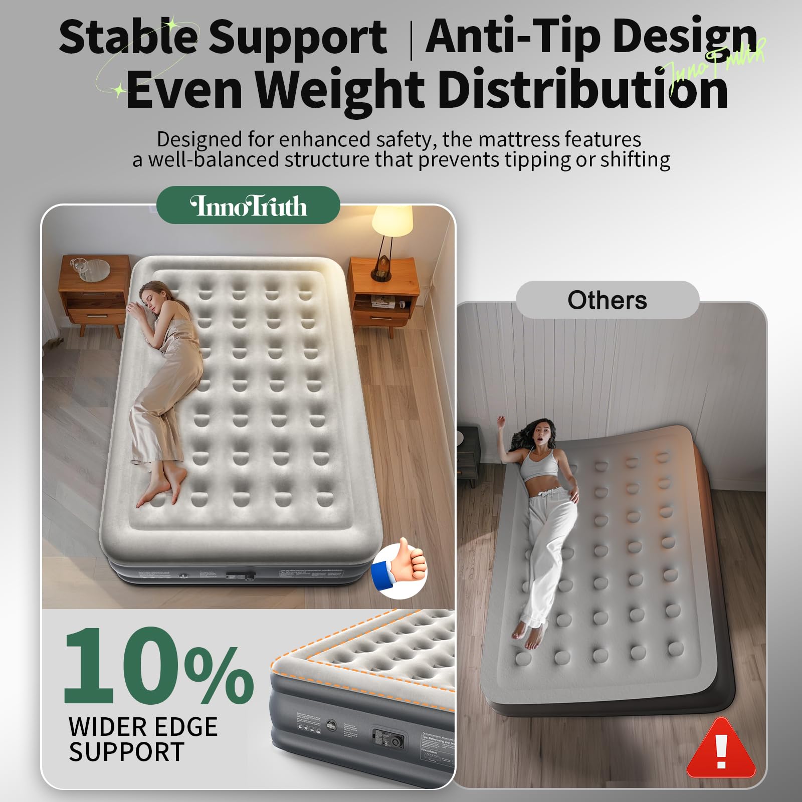 InnoTruth Air Mattress Queen with Built in Pump, Inflatable Mattress Blow up Mattress, 18" Self Inflating Colchones Inflables Foldable Air Bed for Guest & Home, Ideal for Camping, 650lbs Weight Max