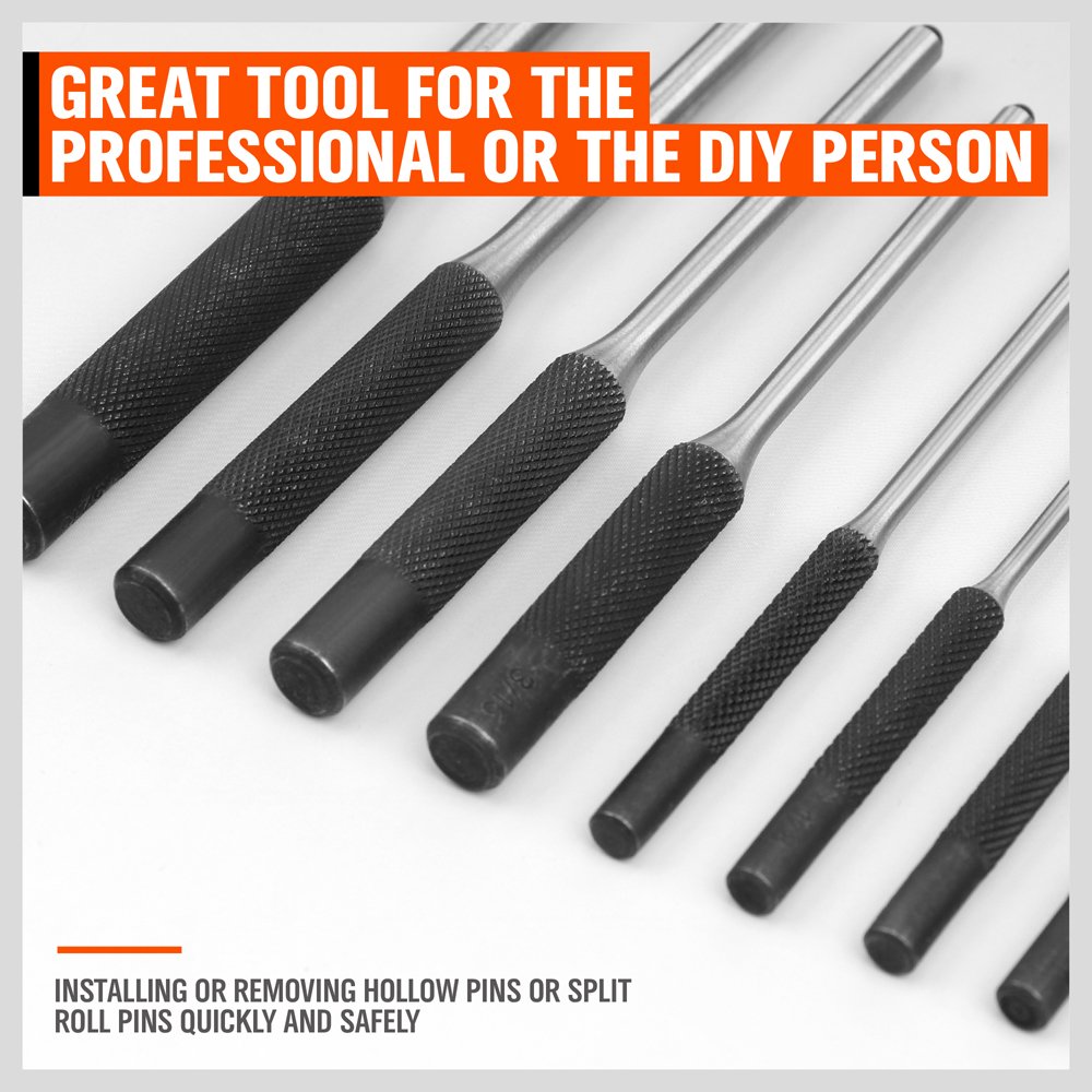 9 Pieces Roll Pin Punch Set, HORUSDY Removing Repair Tool with Holder for Automotive, Watch Repair,Jewelry and Craft