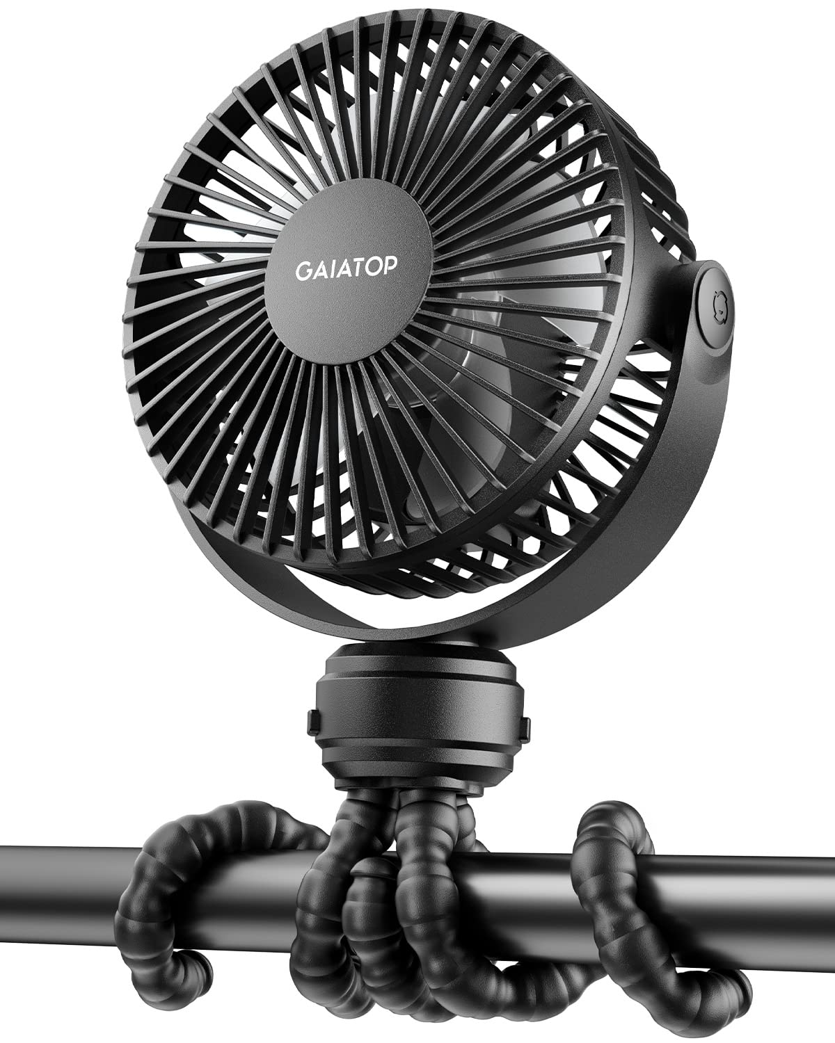 Gaiatop Mini Portable Stroller Fan, Battery Operated Small Clip on, Detachable 3 Speed Rechargeable, 360 degrees Rotate Flexible Tripod Better Cooling for Car Seat Crib Treadmill Travel Black