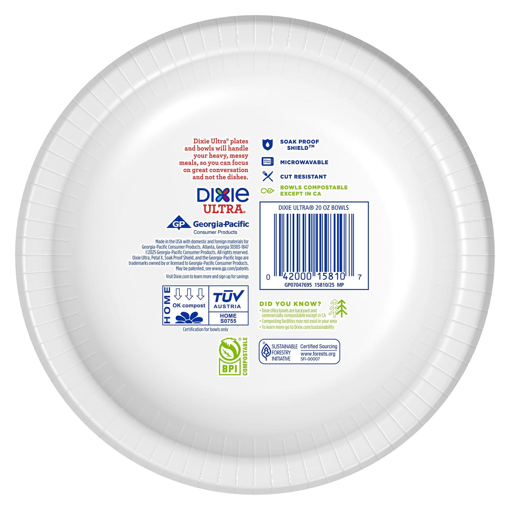Dixie Ultra, Large Paper Bowls, 20 Oz, 56 Count, Microwave Safe, Compostable, Disposable Bowls Great For Breakfast, Lunch, And Dinner Meals