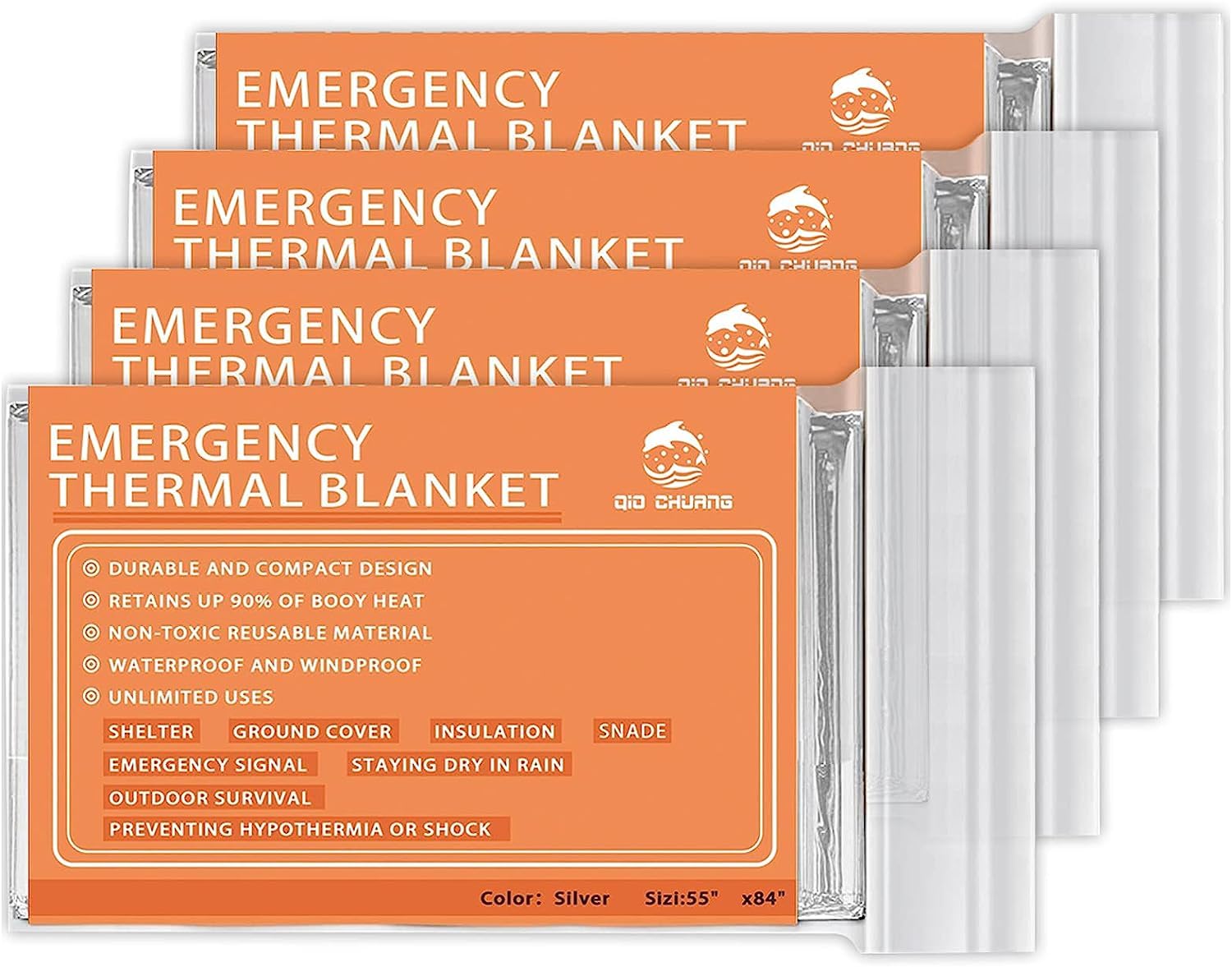 QIO CHUANG Emergency Mylar Thermal Blankets -Space Blanket Survival kit Camping Blanket (4-Pack). Perfect for Outdoors, Hiking, Survival, Bug Out Bag ,Marathons or First Aid 1