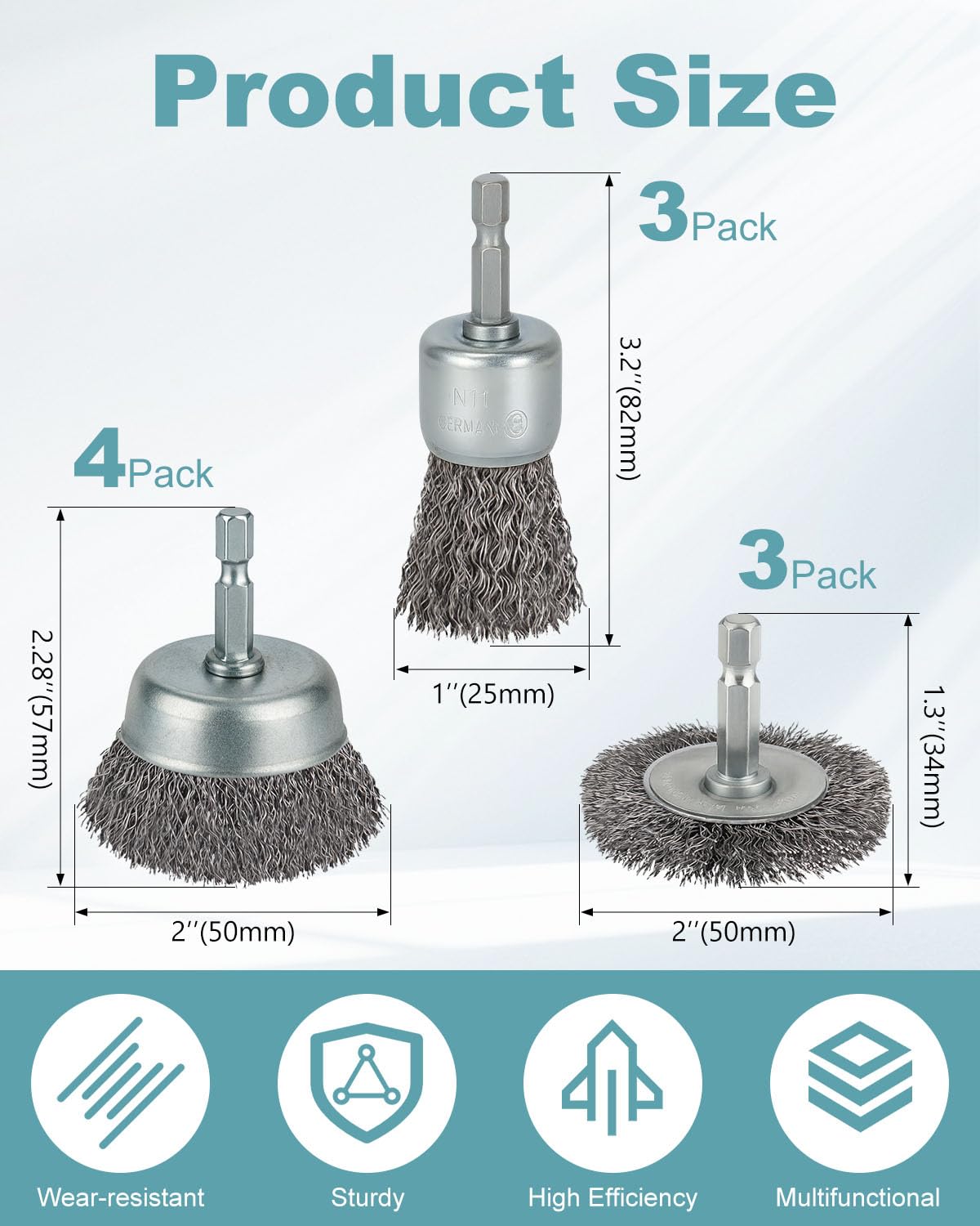 WENORA 10 Pcs Wire Brush for Drill, Coarse Carbon Steel Crimping Wire Wheel Brush, 1/4 Inch Hex Shank, Wire Cup Brush Drill Bit for Cleaning Rust, Stripping and Abrasive