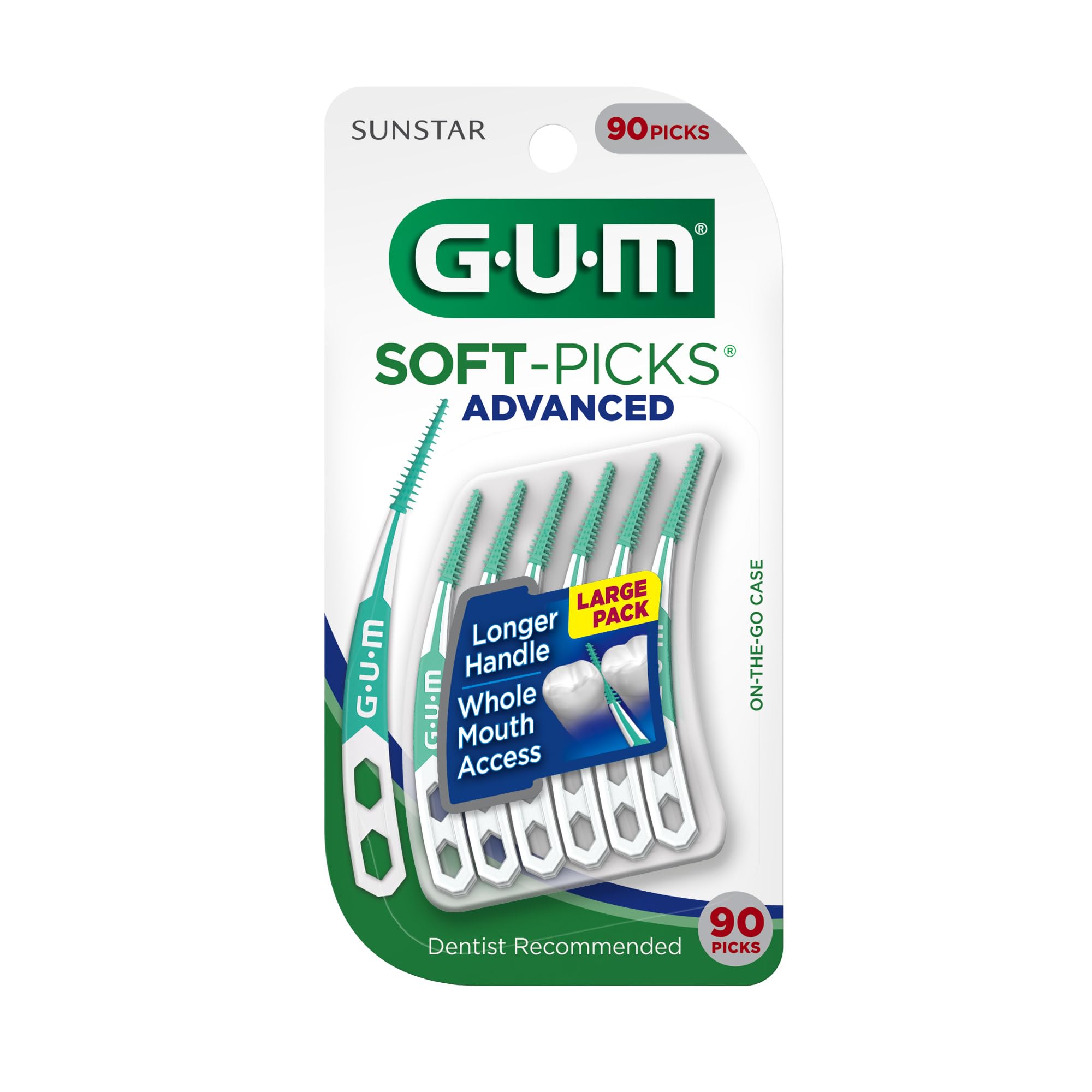 GUM Soft-Picks Advanced, Easy to Use Dental Picks for Teeth Cleaning and Gum Health, Disposable Interdental Brushes with Convenient Carry Case, Dentist Recommended Dental Picks, 90 Count (Pack of 3)