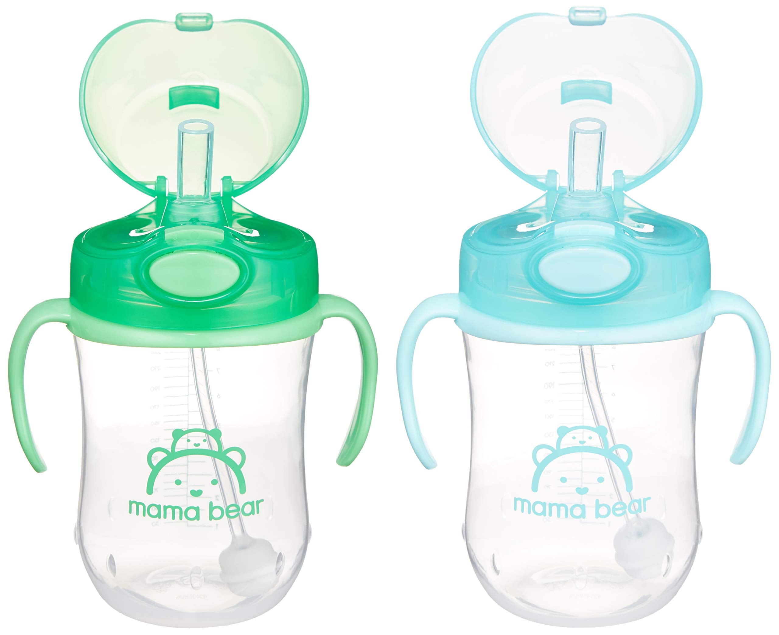Brand - Mama Bear Silicone Weighted Straw Sippy Cup, 9 Ounces, Pack of 2, Blue/Green