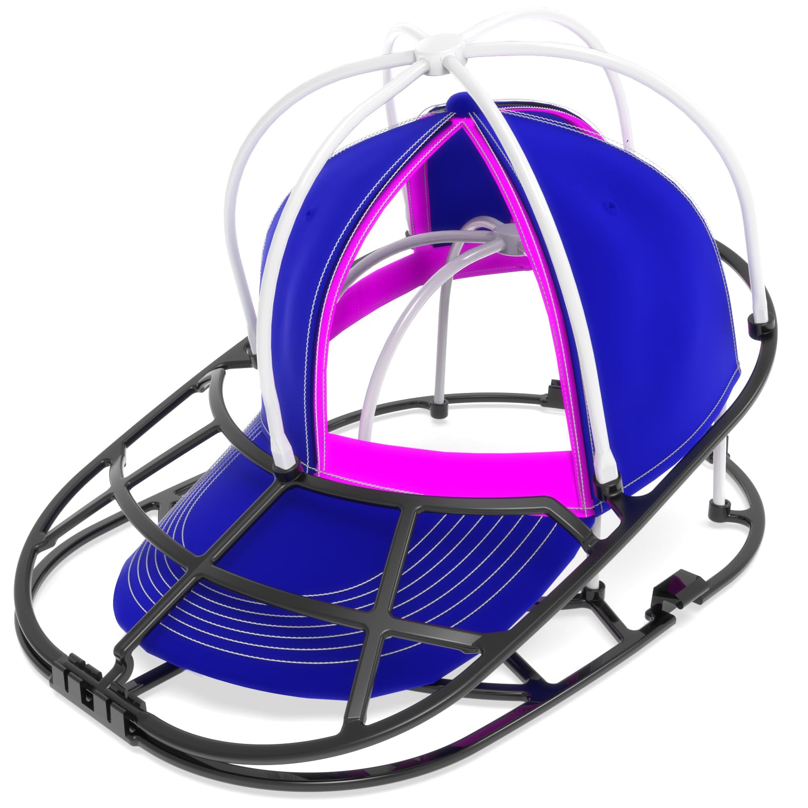 YEENOR Hat Washer Cage for Washing Machine - Baseball Cap Cleaner Rack, Ball Cap Washing, Dishwasher Safe, Perfect for Cleaning and Protecting Hats in Dishwasher (White/Black 1 Pack (Assembly))
