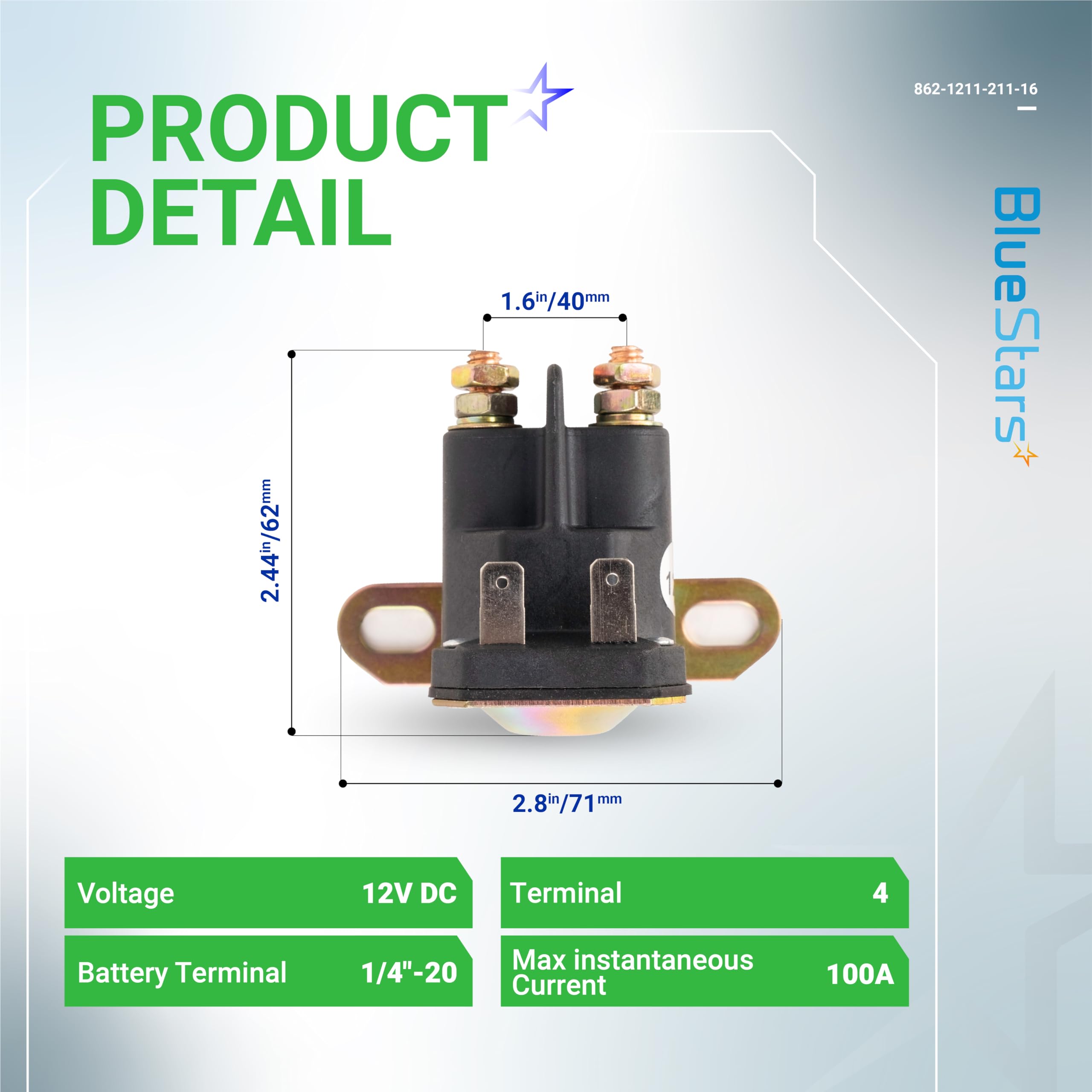 BlueStars 862-1211-211-16 AM138068 Starter Solenoid Relay 12V - Compatible with Trombetta John Deere MTD Cub Cadet Lawn Tractor 725-04439 LA100 LA105 LA110 LA115 LA120 LA125 LA135 LA140 LA145 LA150