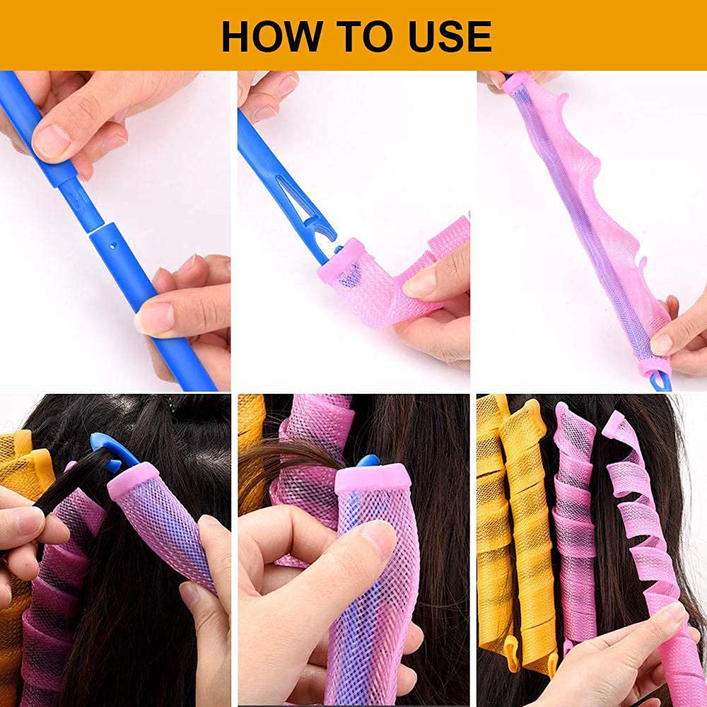 40pcs Heatless Spiral Hair Curlers for Long Hair - Heatless Curls Overnight 22inch Magic Magic Hair Rollers No Heat Curlers with 6pcs Styling Hook
