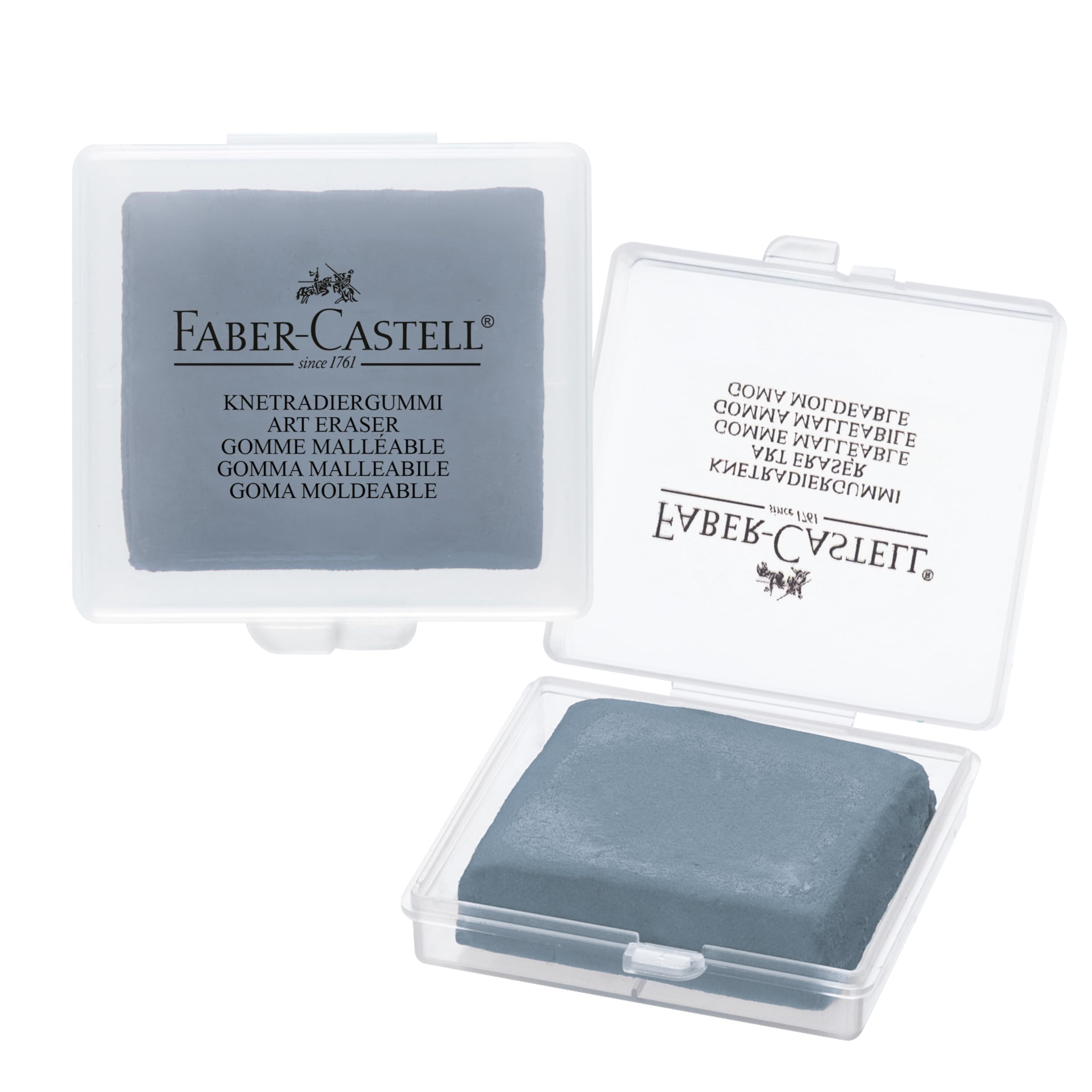 Faber-Castell Knetradiergummi für Künstler in Aufbewahrungsbox – Saugfähige Knetradierer, Kunstradiergummi 1 Stück, Grau