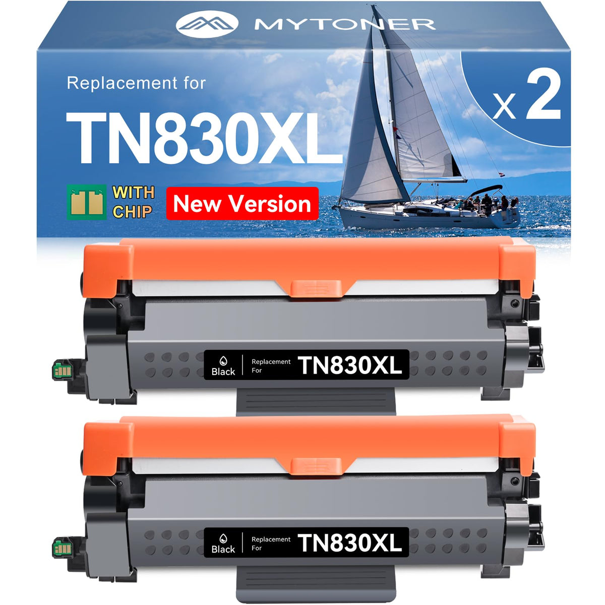 MYTONER Tonerpatrone Ersatz für Brother TN830XL TN830 XL/V/R TN-830 Schwarz Hohe Reichweite für DCP-L2640DW HL-L2460DW L2480DW MFC-L2820DW XL HL-L2405W HL-L2400D 2465DW Drucker, 2er-Pack