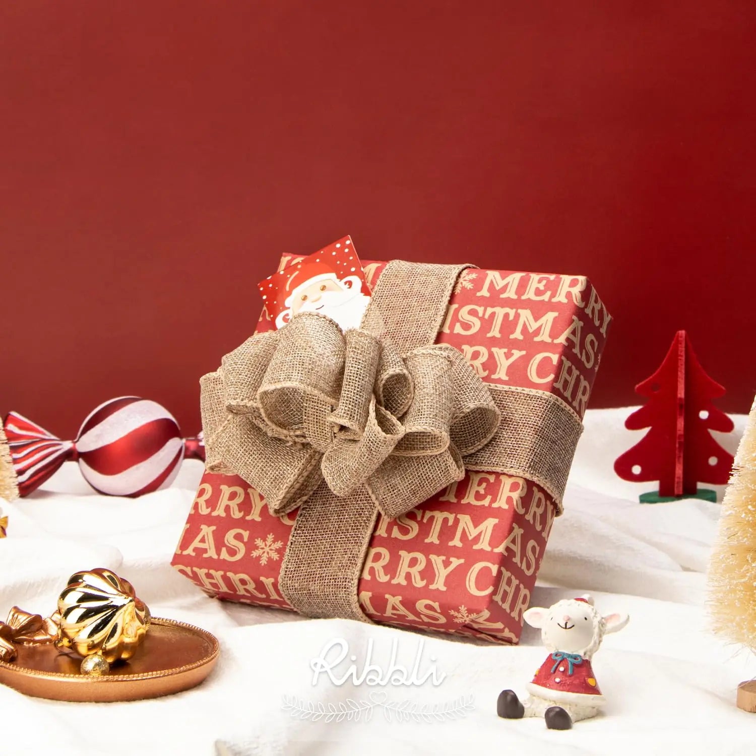 Ribbli Burlap Wired Edge Ribbon,1-1/2 Inch x 10 Yard,Natural,Solid for Big Bow,Wreath,Tree, Outdoor Decoration