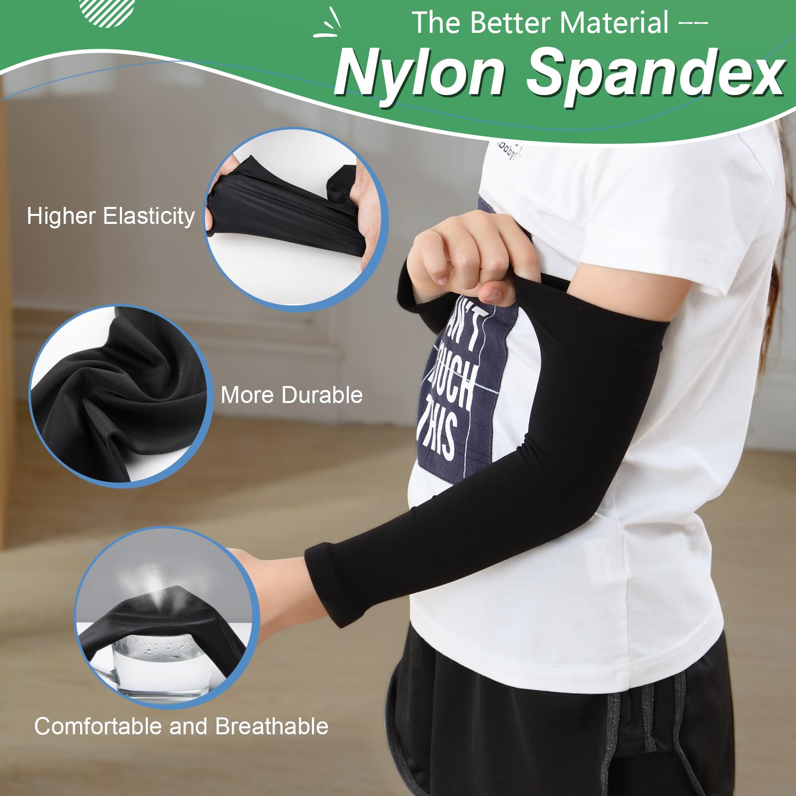 Newbyinn Kid Arm Sleeve 4 Pairs, Compression Arm Sleeve for Basketball Football Baseball Volleyball Youth Boy Girl Sports