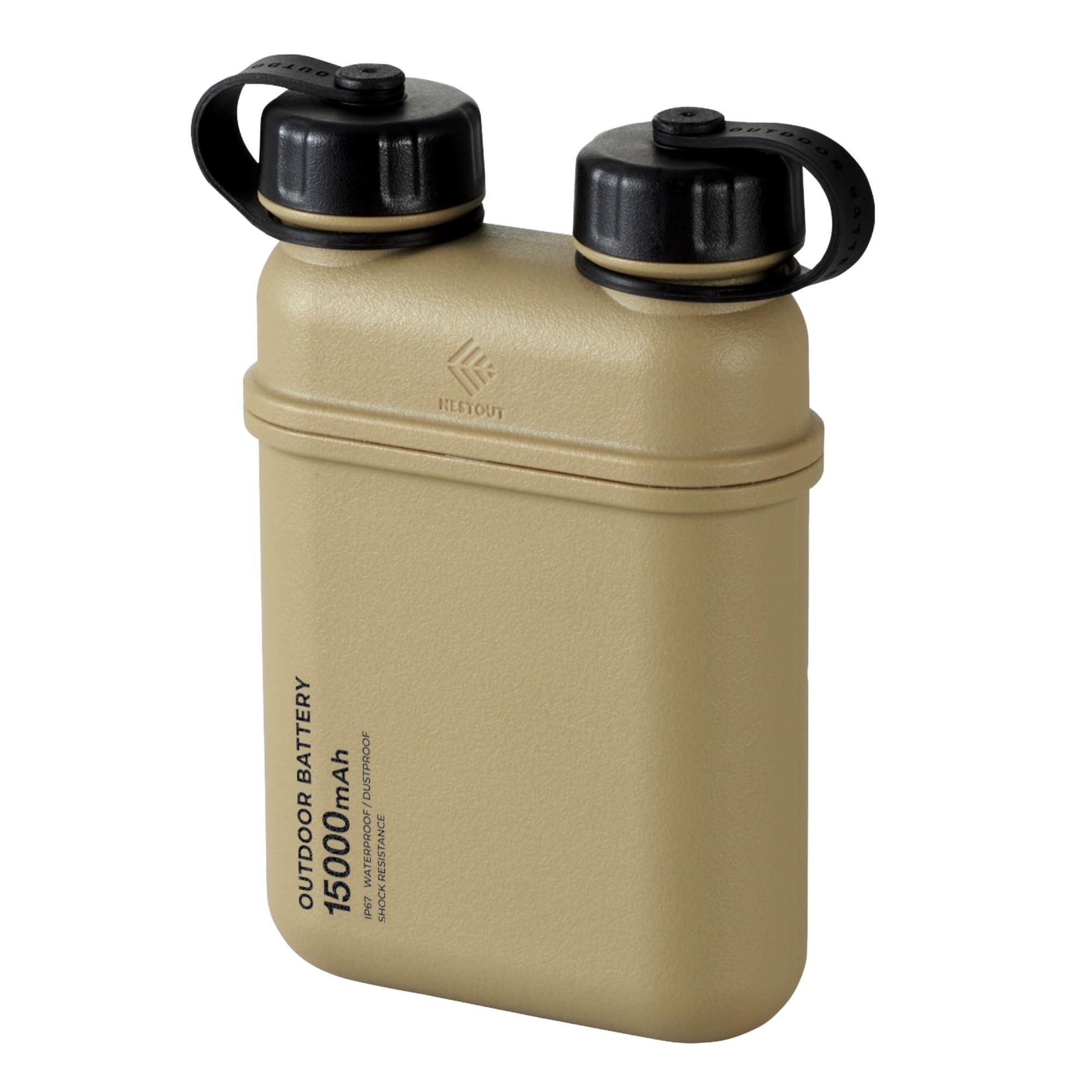 ELECOM NESTOUT Rugged Power Bank, 15000mAh Outdoor Charger, 32W USB C Fast Charging PD, Waterproof IP67, Heavy Duty Shockproof, Tactical Battery Pack for iPhone Tablet Hiking Camping Survival (Beige)