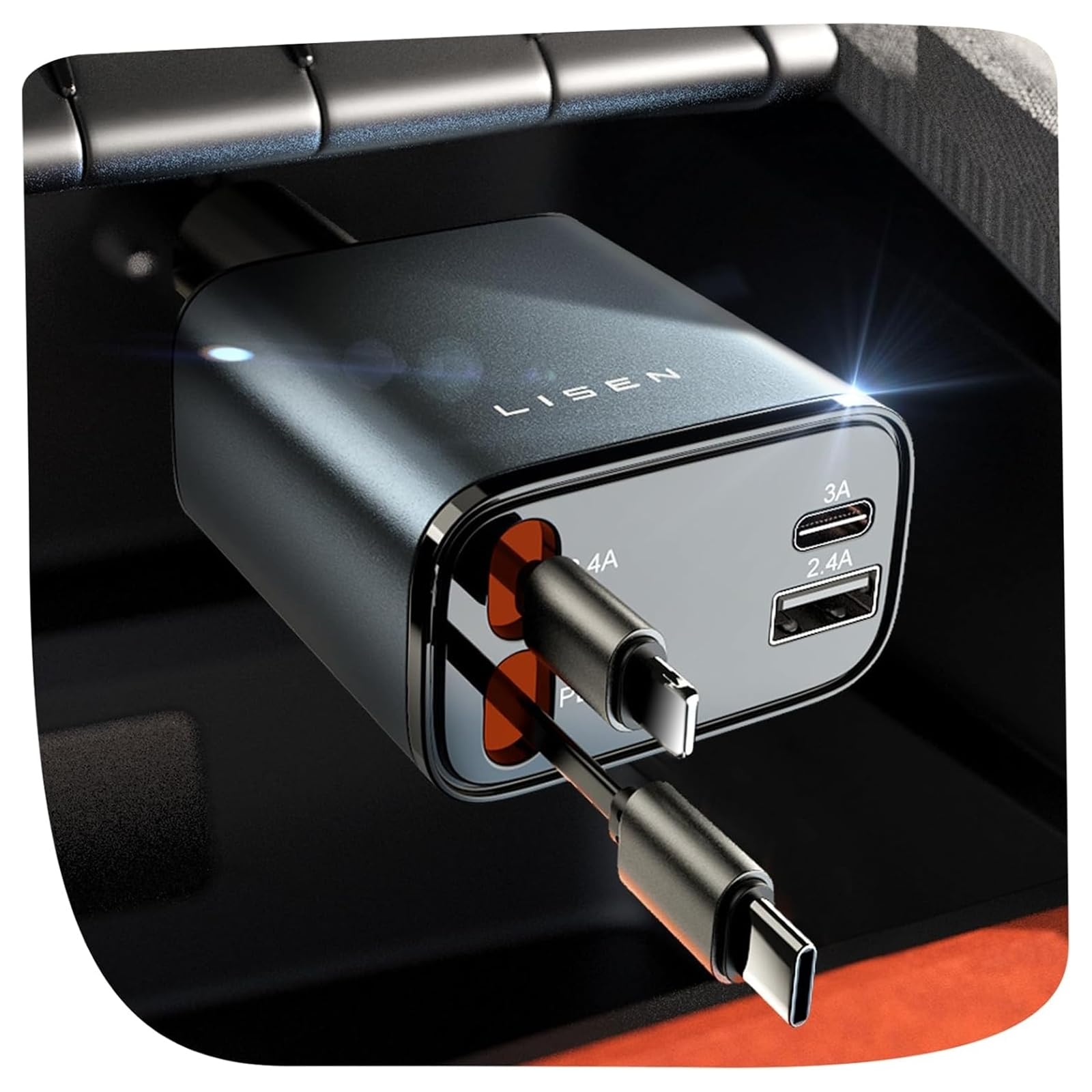 LISEN Einziehbarer Auto-Ladegerät, 69W USB C Kfz-Zubehör Adapter für iPhone 17 USB C Ladegerät Schnellladefunktion, Geschenke für Frauen Männer, Reise-Essentials, für iPhone 17 Pro Max Air 16 15 14 13 12 Samsung S25