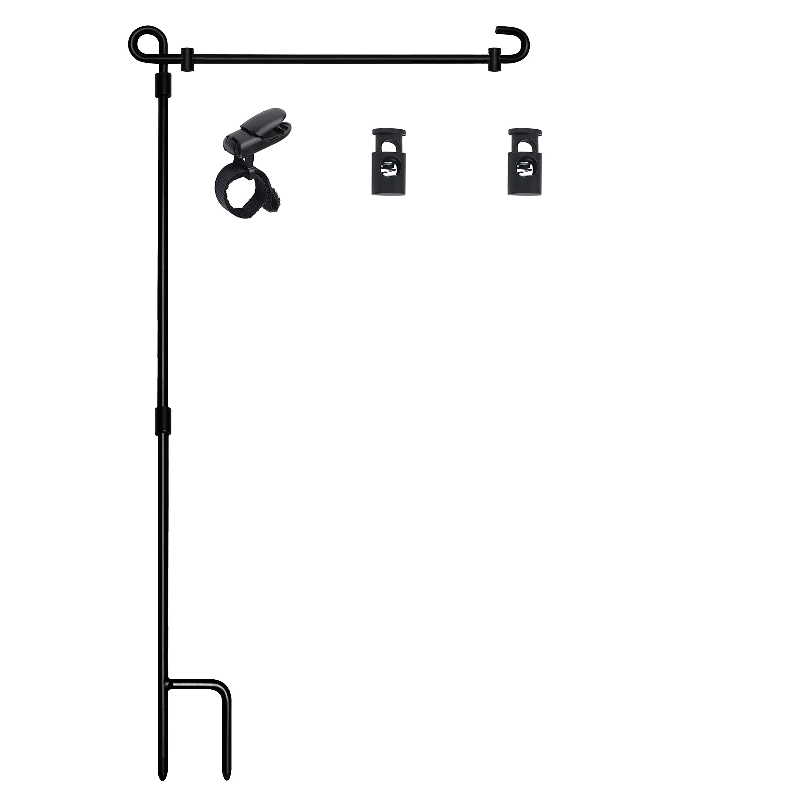 HOOSUN Gartenfahnenständer, Premium Gartenfahnenhalter aus Metall, pulverbeschichtet, wetterfeste Lackierung mit einem Tiger-Clip und zwei Federstoppern, ohne Fahne