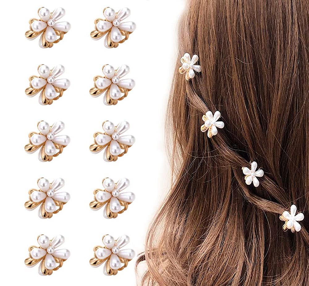10 قطع من مشابك شعر صغيرة بتصميم زهرة ولؤلؤ، مشابك شعر صناعية أنيقة لتزيين الشعر للنساء والفتيات