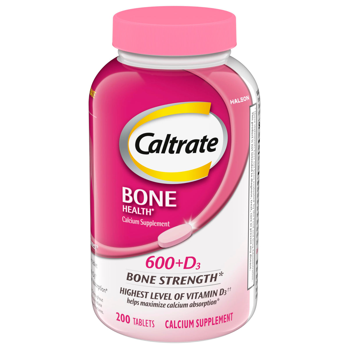 Caltrate 600 Plus D3 Kalzium- und Vitamin-D-Nahrungsergänzungstabletten, Nahrungsergänzungsmittel für die Knochengesundheit von Erwachsenen – 200 Stück