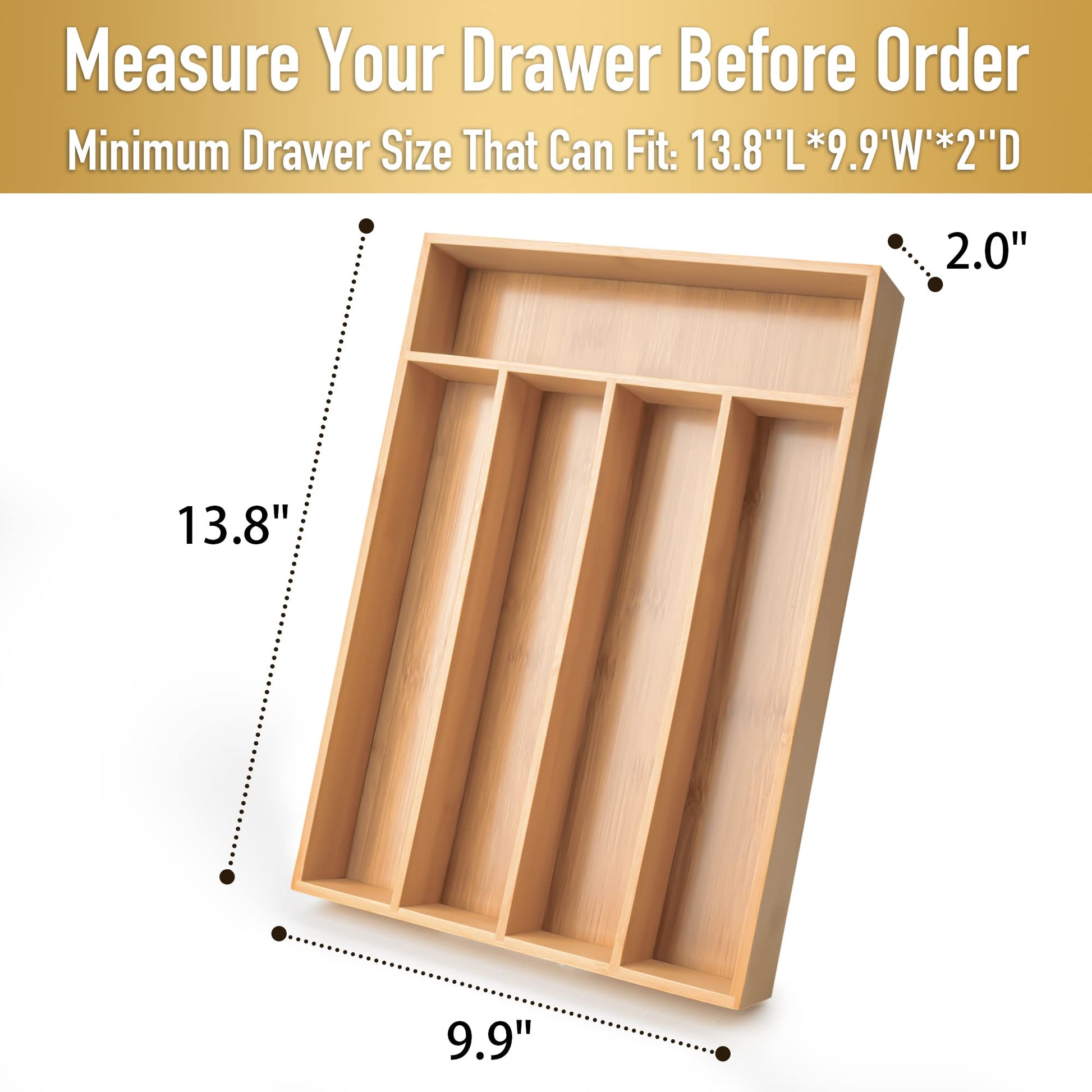 Besilord Silverware Organizer Kitchen Drawer Organizer Utensil Organizer Bamboo Silverware Holder Cutlery Organizer in Drawer Flatware Organizer Tray(5 slots, Natural