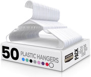 Utopia Home - Plastic Hangers 50 Pack - Space Saving Clothes Hanger - Durable and Strong Closet Organizers and Storage Makes It Ideal Apartment or Dorm Room Essentials for Girls or Guys (White)