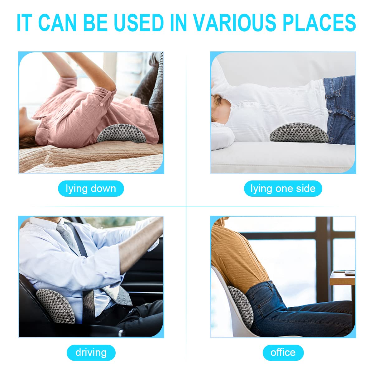 Lumbar Support Pillow for Office Chair, Memory Foam Lumbar Pillow for Lower Back Pain Relief - Black (Upgrade Gray)