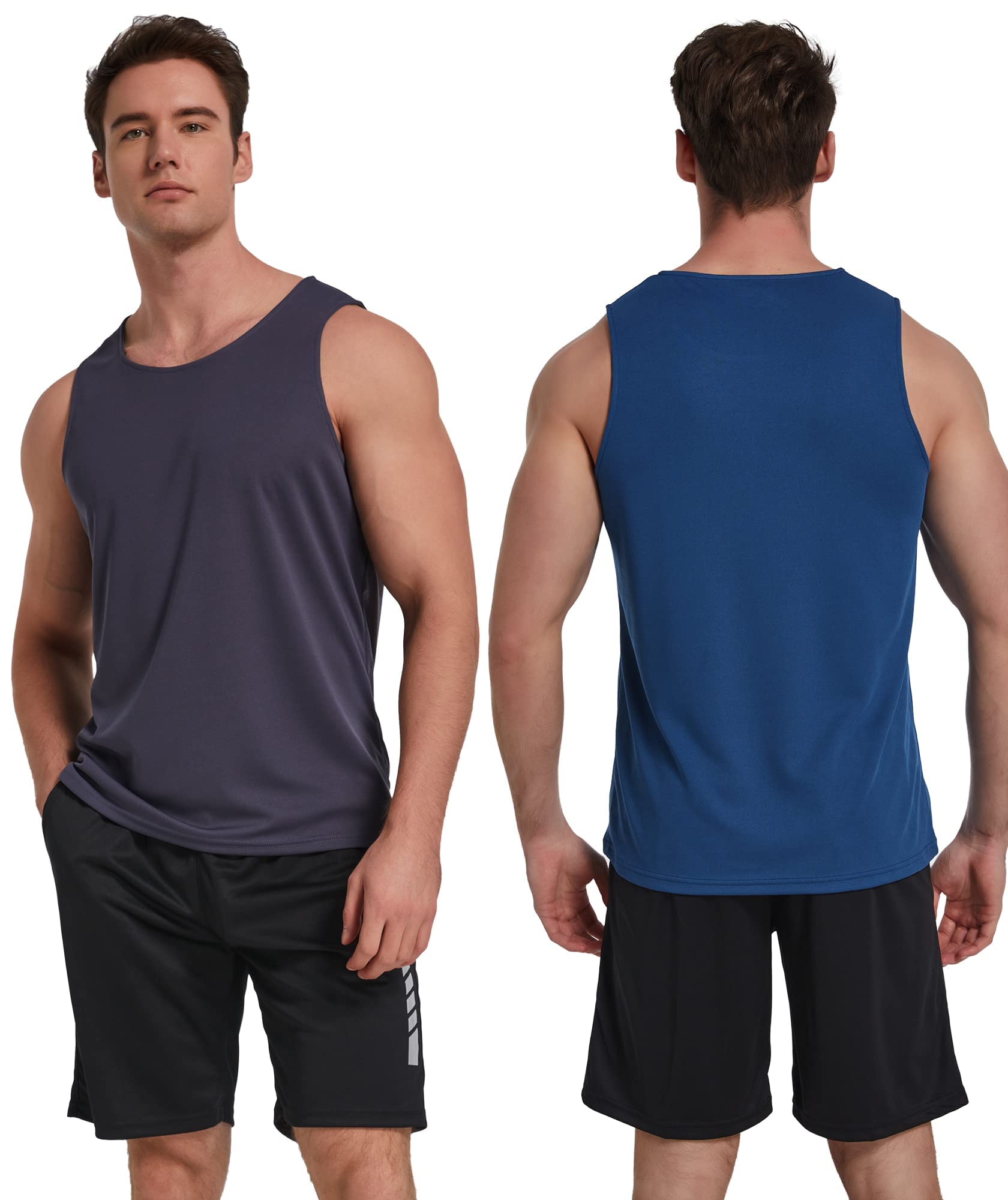 TELALEO 5 Pack Men's Workout Tank Tops Sleeveless Mesh Muscle Gym Shirt Quick Dry Black/Gray/Charcoal/Navy/Blue L