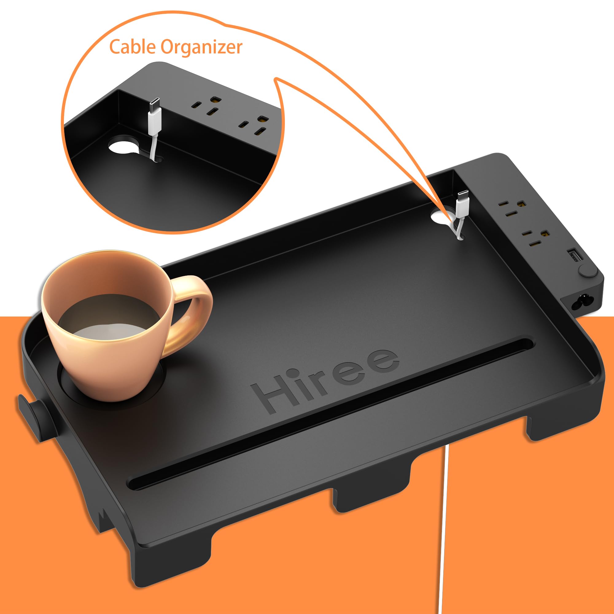 Bedside Shelf for Dorm Bunk Bed with USB Charging Port and AC Outlets, Bedside Caddy, Attachable Bedside Table, College Dorm Essential Clip On Bedside Tray, Bunk Bed Accessories, Plus Size, Black