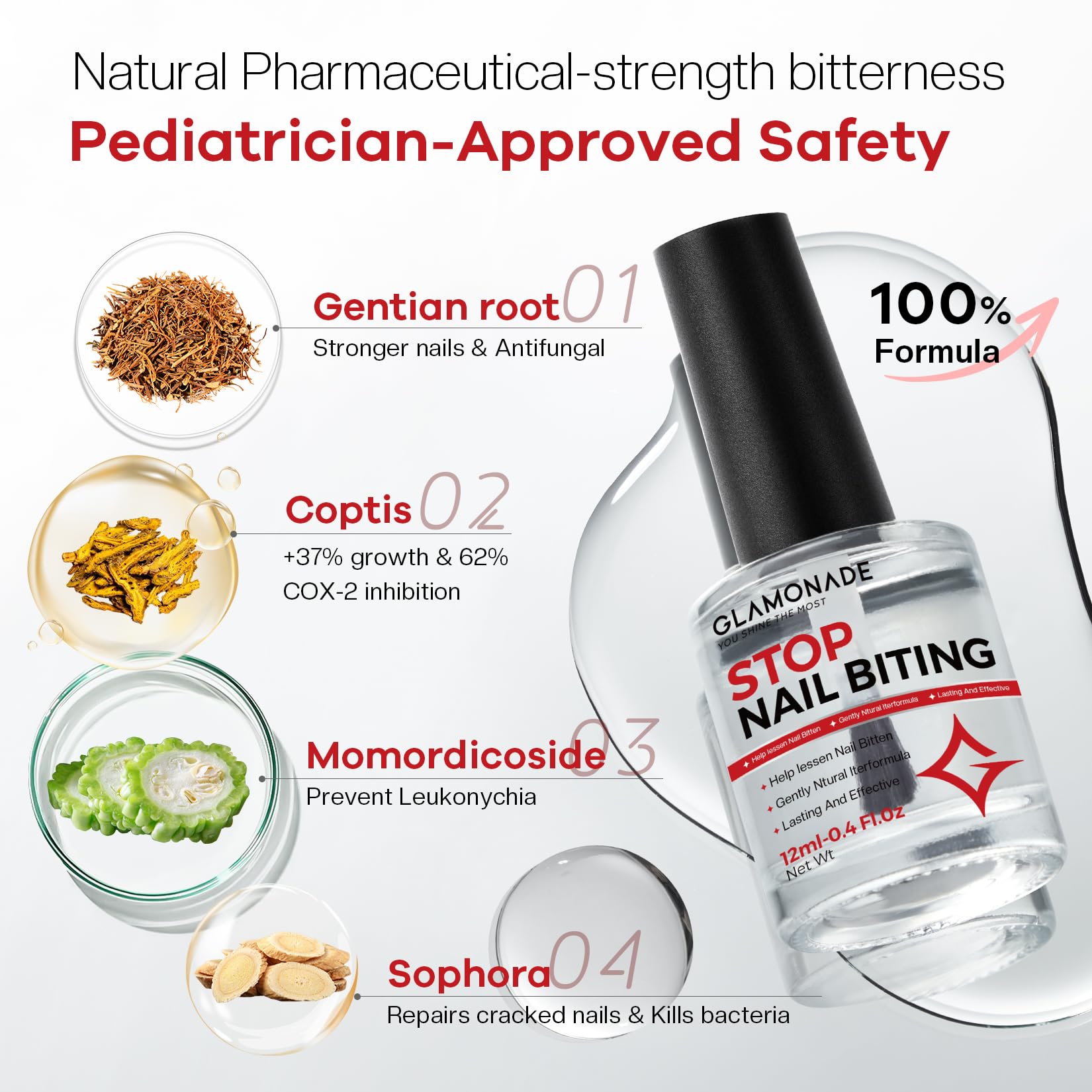 Glamonade Nail Biting Prevention For kids: No Bite Nail Polish Nail Biting Treatment Safe Bitter Nail Polish For Nail Biters Kids Stop Biting For Adults Lasting Quick Dry Easy Application 0.41oz